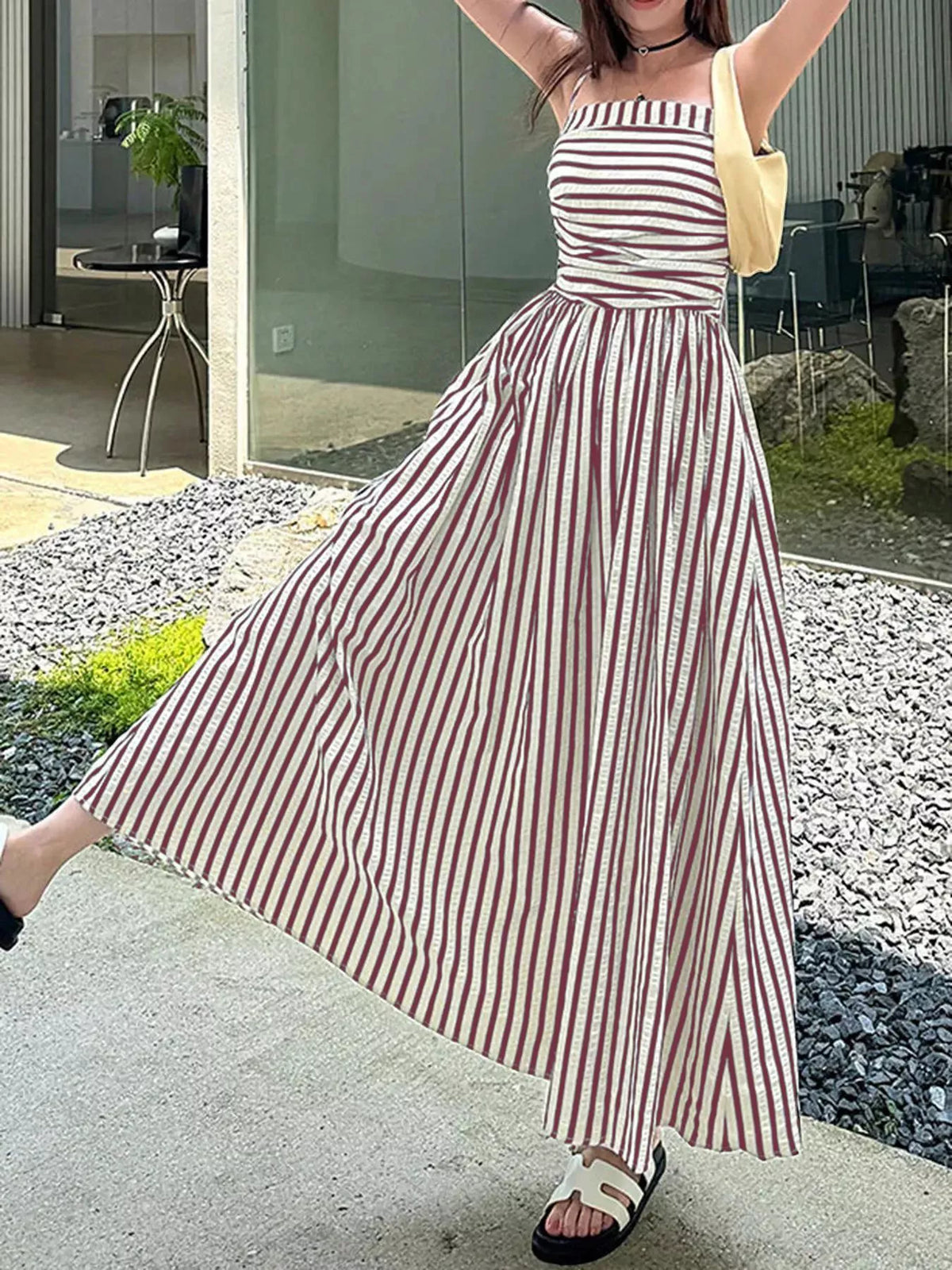 Striped Sleeveless Maxi Dress with Pockets