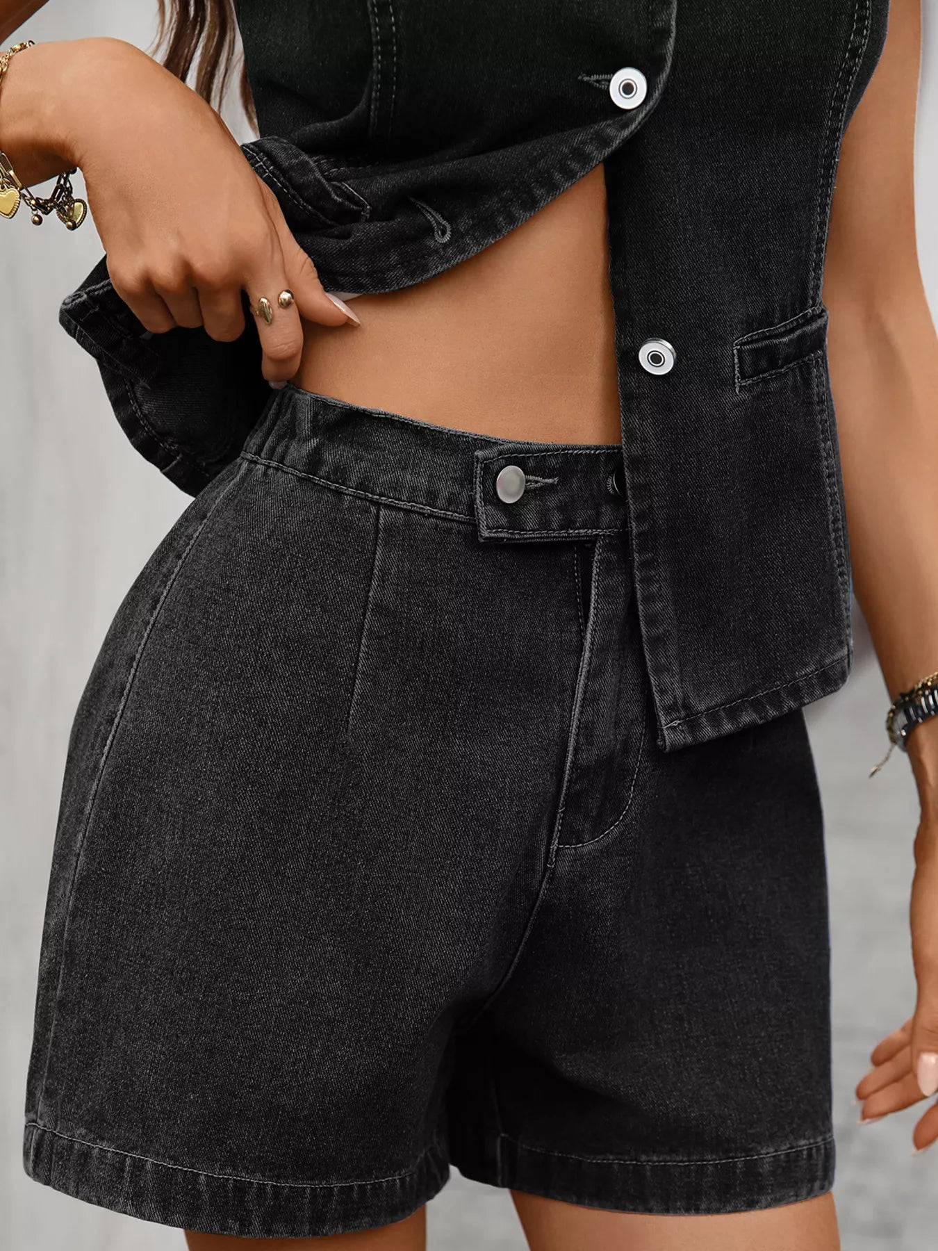 Sleeveless Denim Vest & Shorts Set by Moni Wear