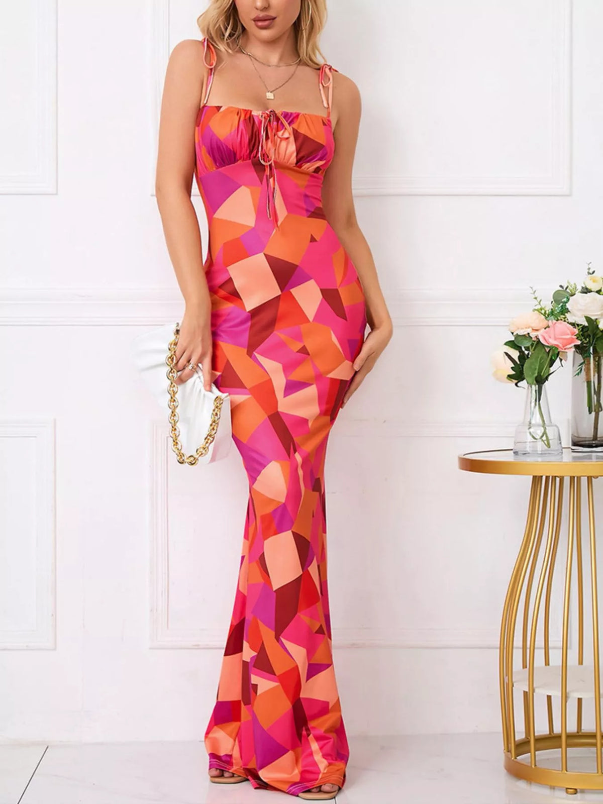 Floral Print Tie Strap Bodycon Maxi Dress by Calliope