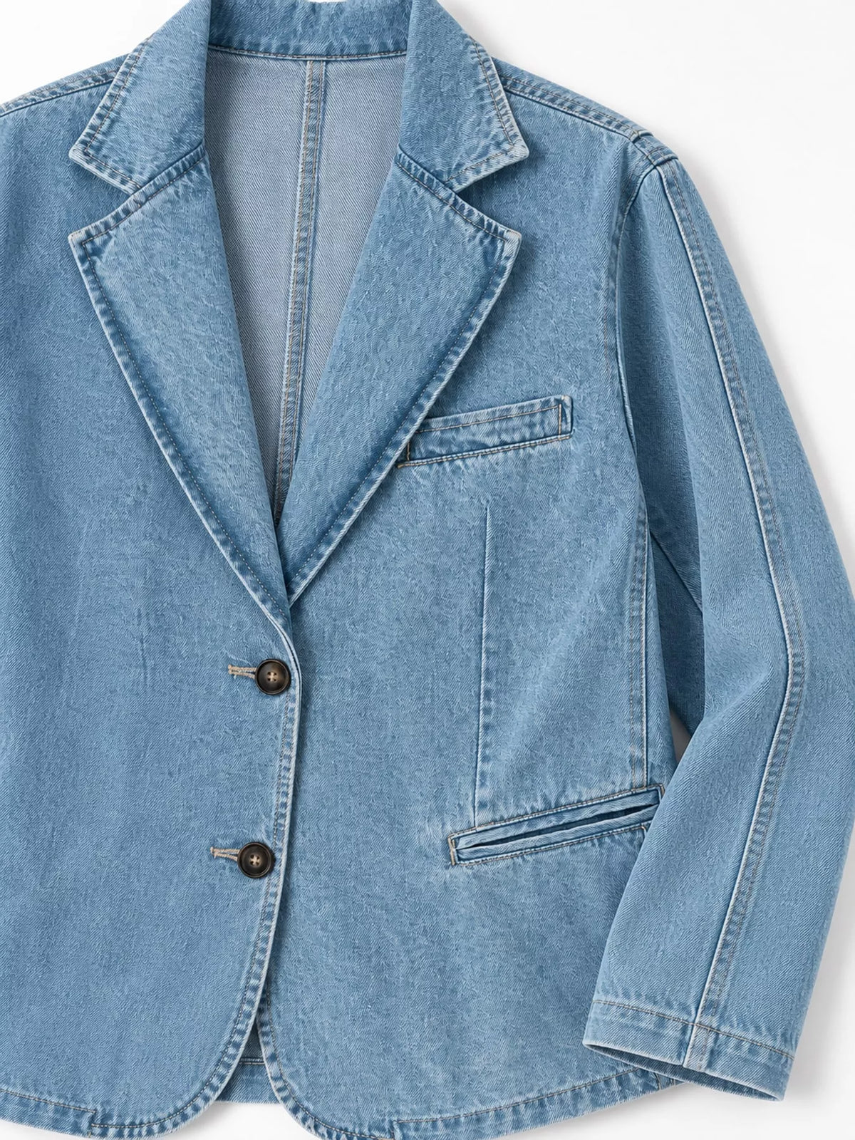 Lapel Collar Denim Jacket in Light Blue