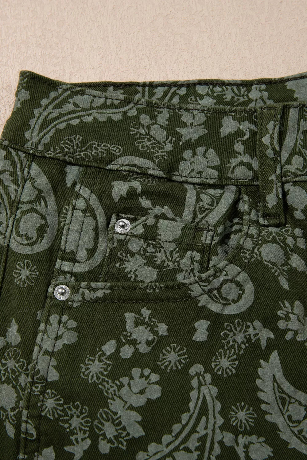 Paisley Print Harem Denim Pants in Dark Green