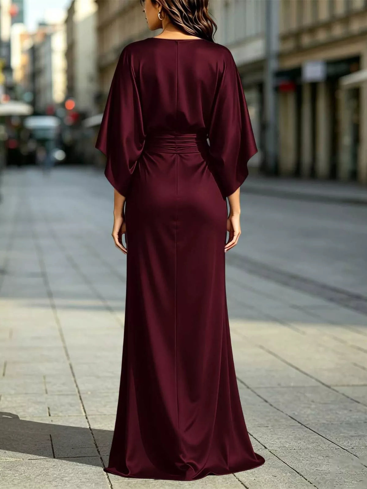 Zip-Back Ruched Waist Maxi Dress