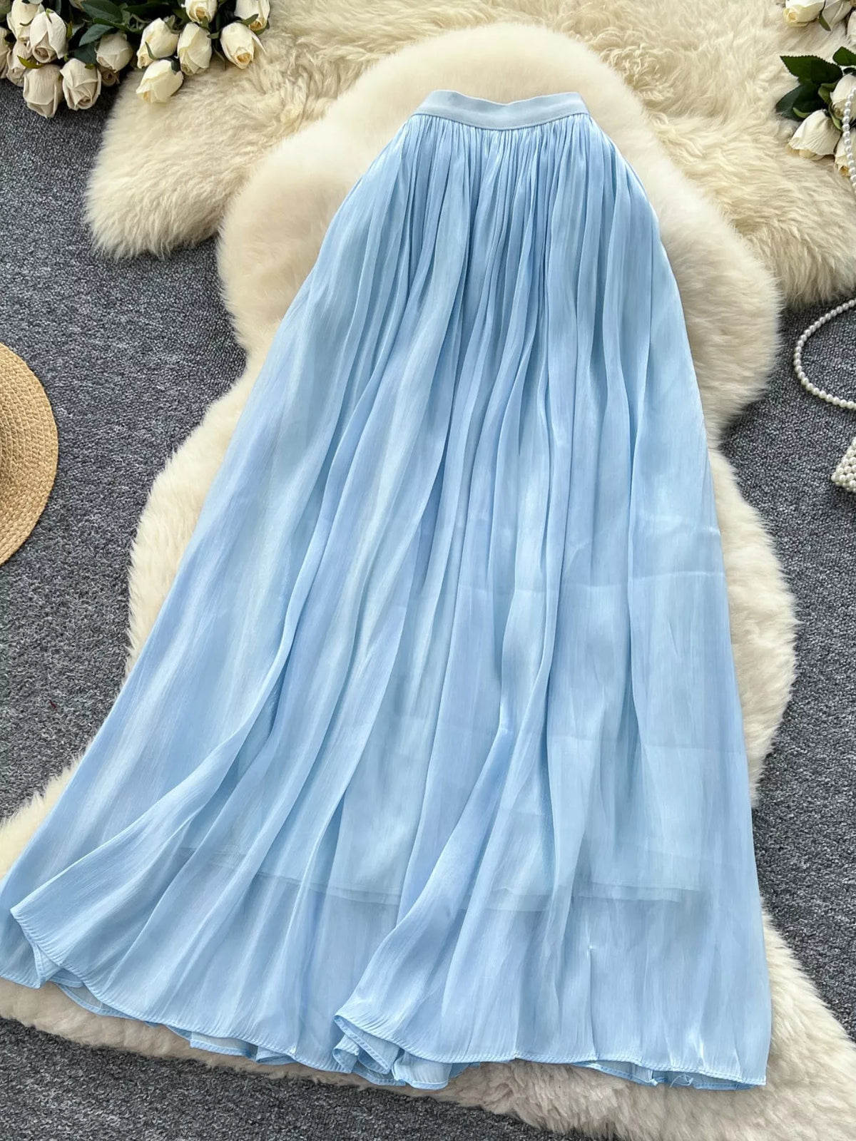 Pleated High-Waist Maxi Skirt