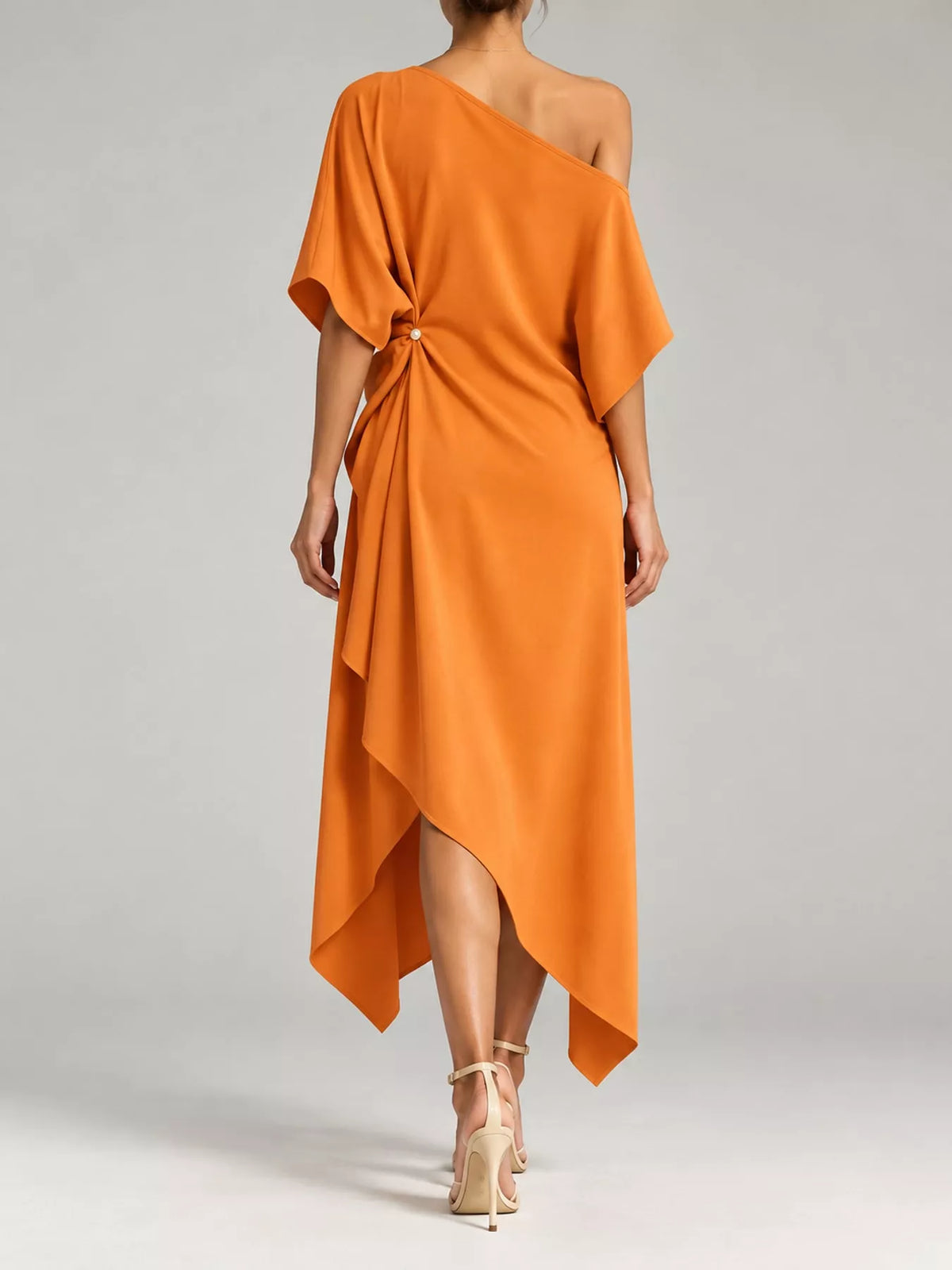 One-Shoulder Asymmetric Hem Midi Dress