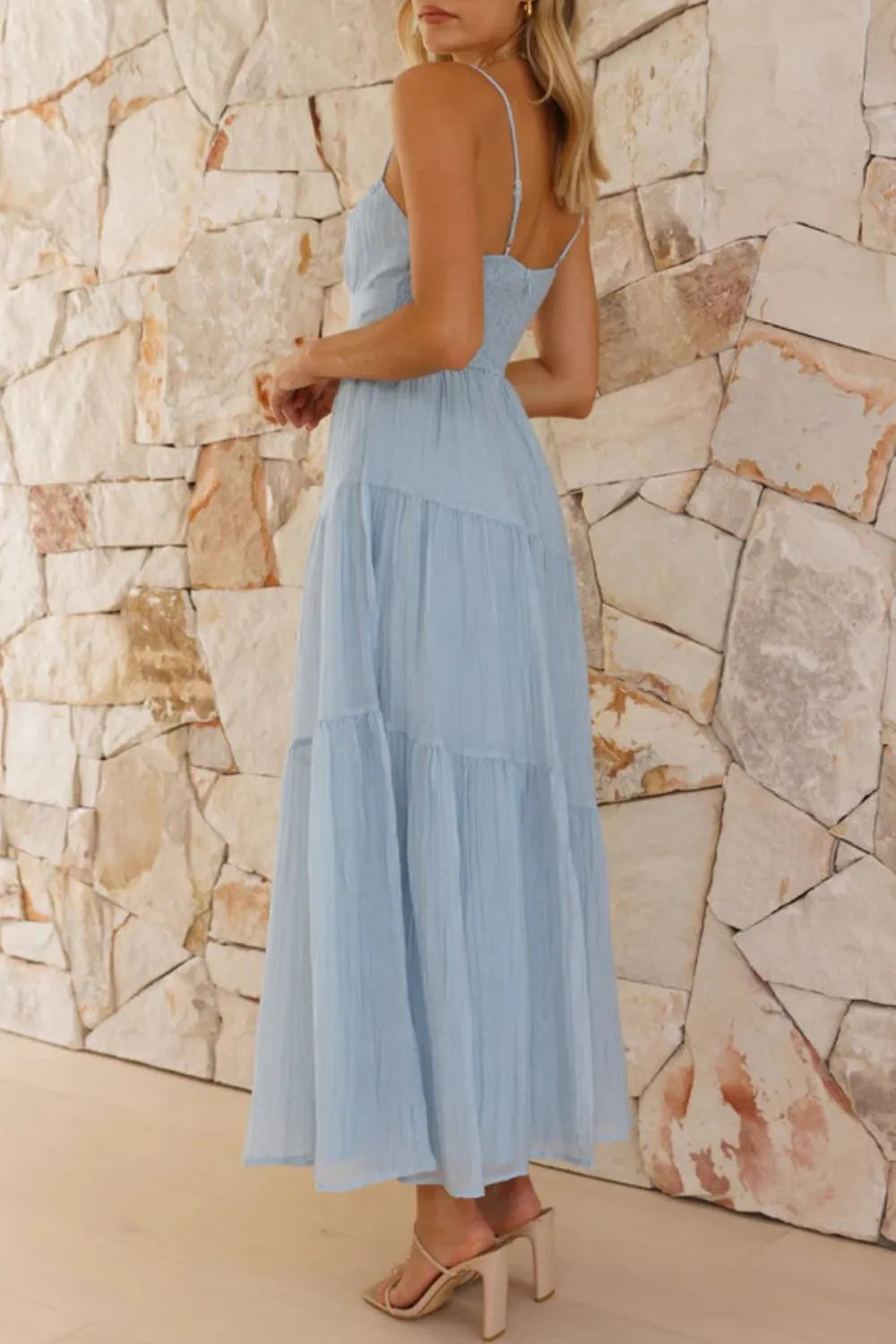 Smocked Back Cami Midi Dress in Light Blue