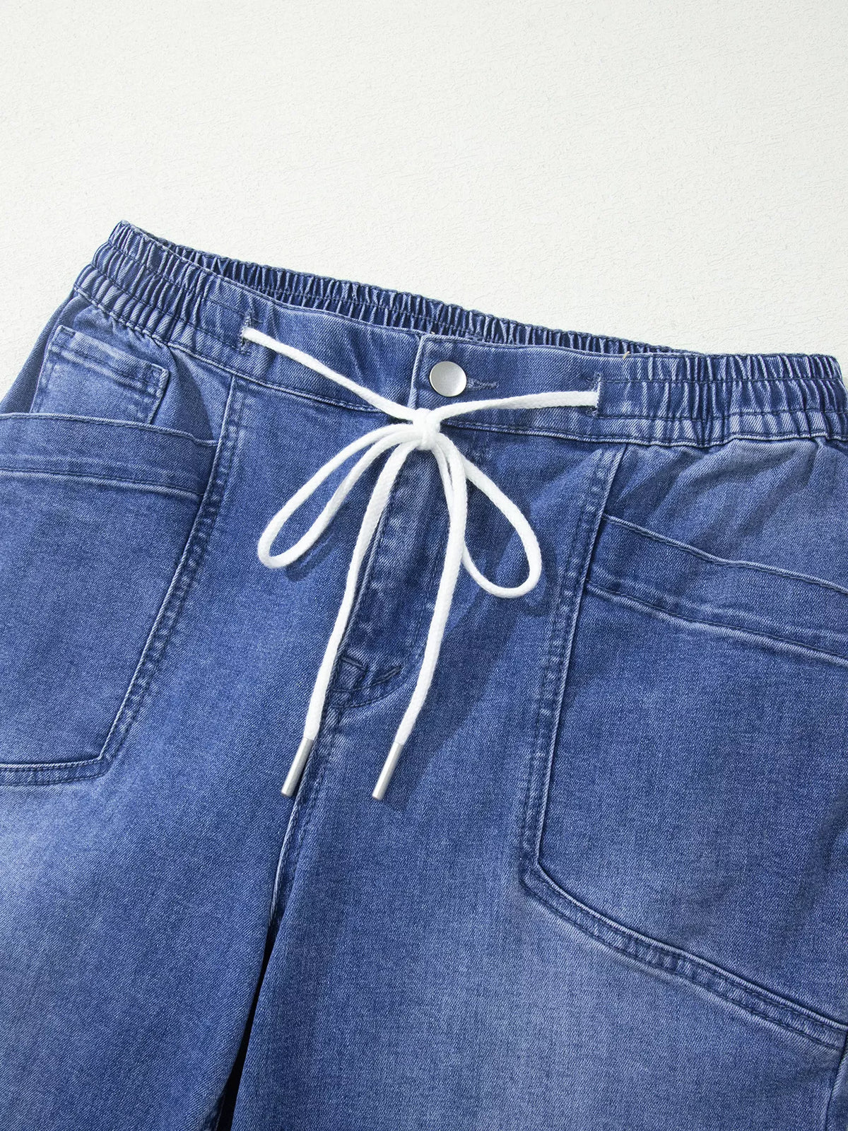 Drawstring Ankle Jeans in Dusty Blue