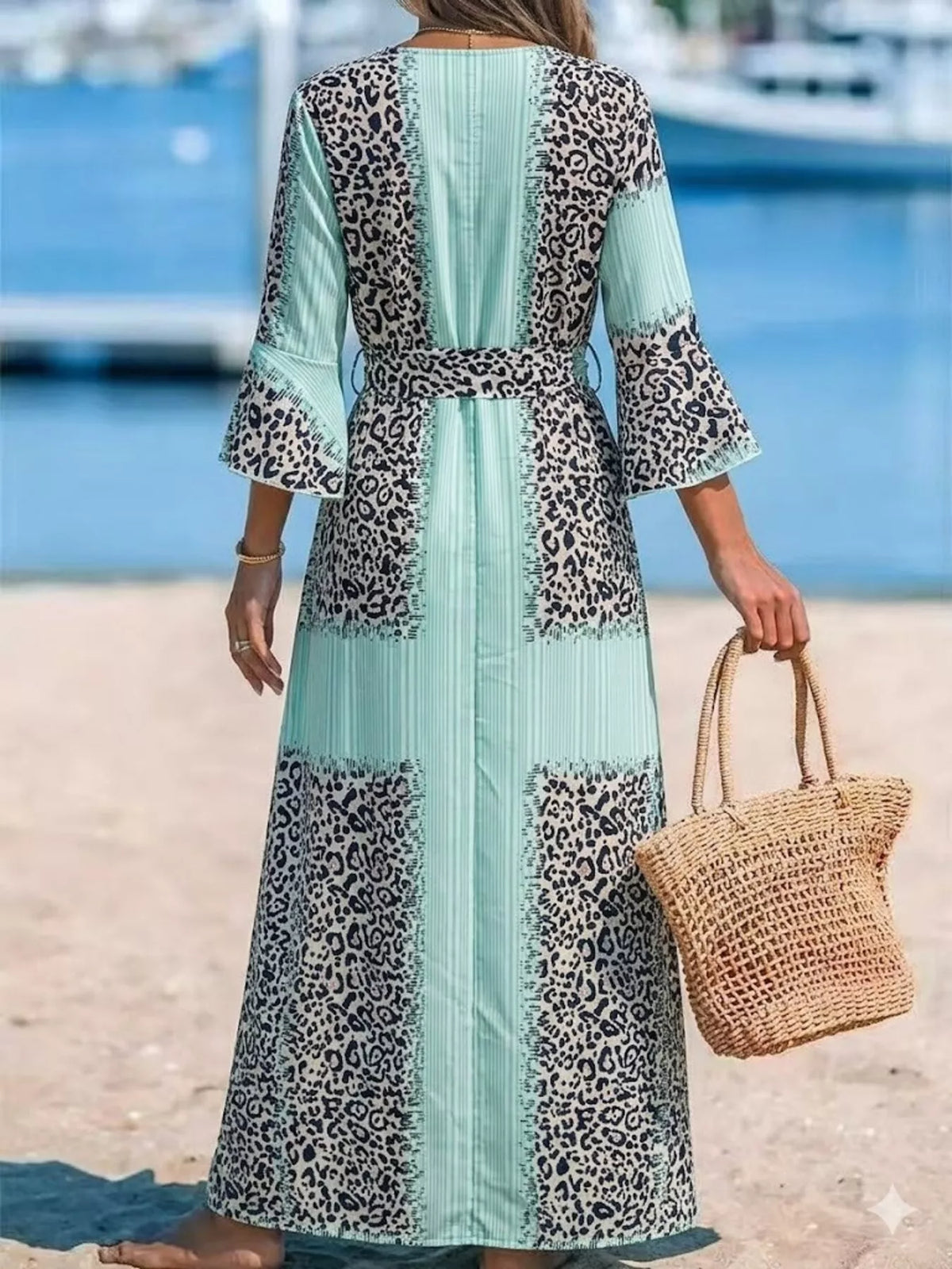 Leopard Print Patchwork Tie Maxi Dress