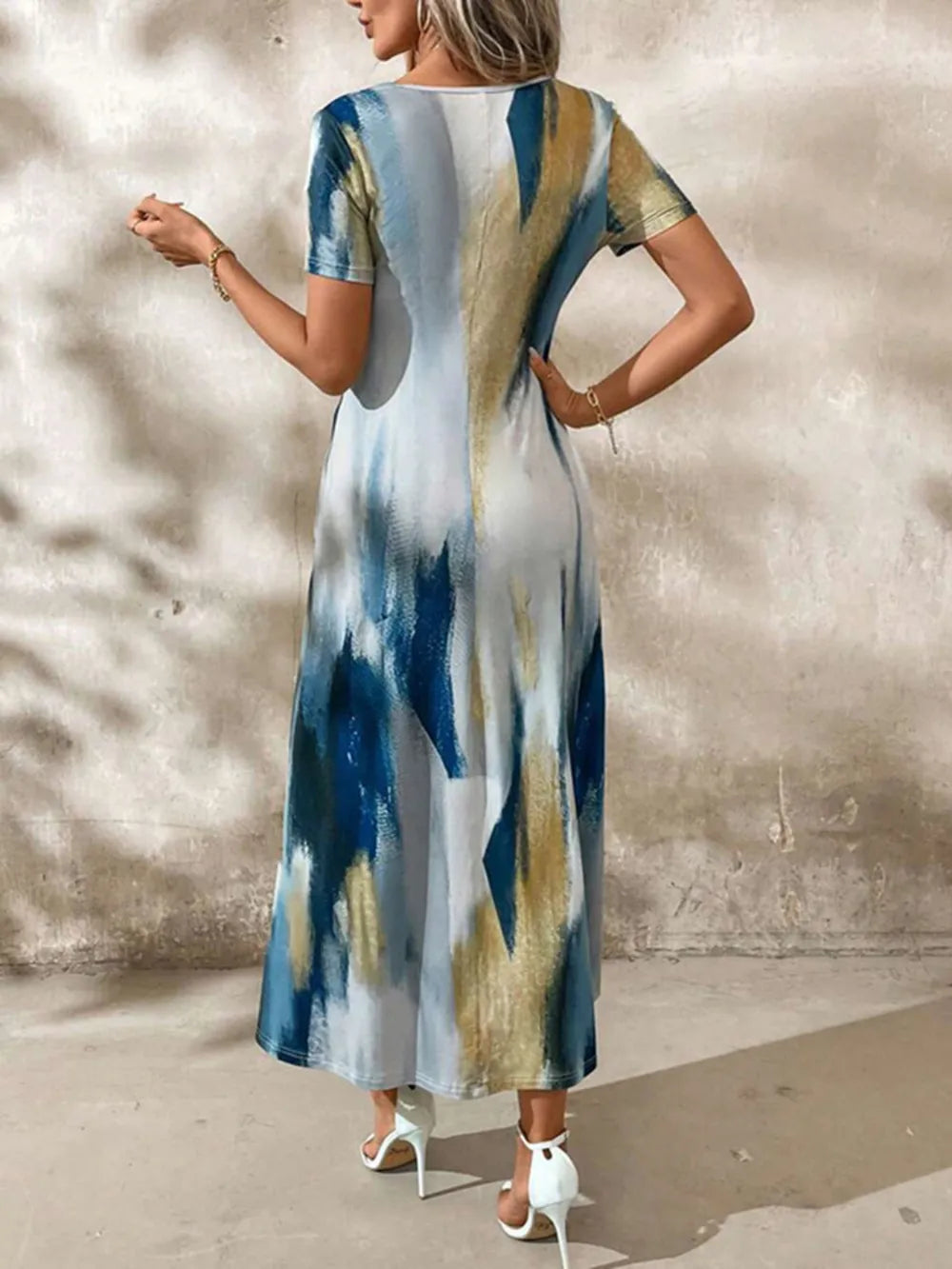 Tie-Dye V-Neck Pocketed Midi Tee Dress by Sara Roman