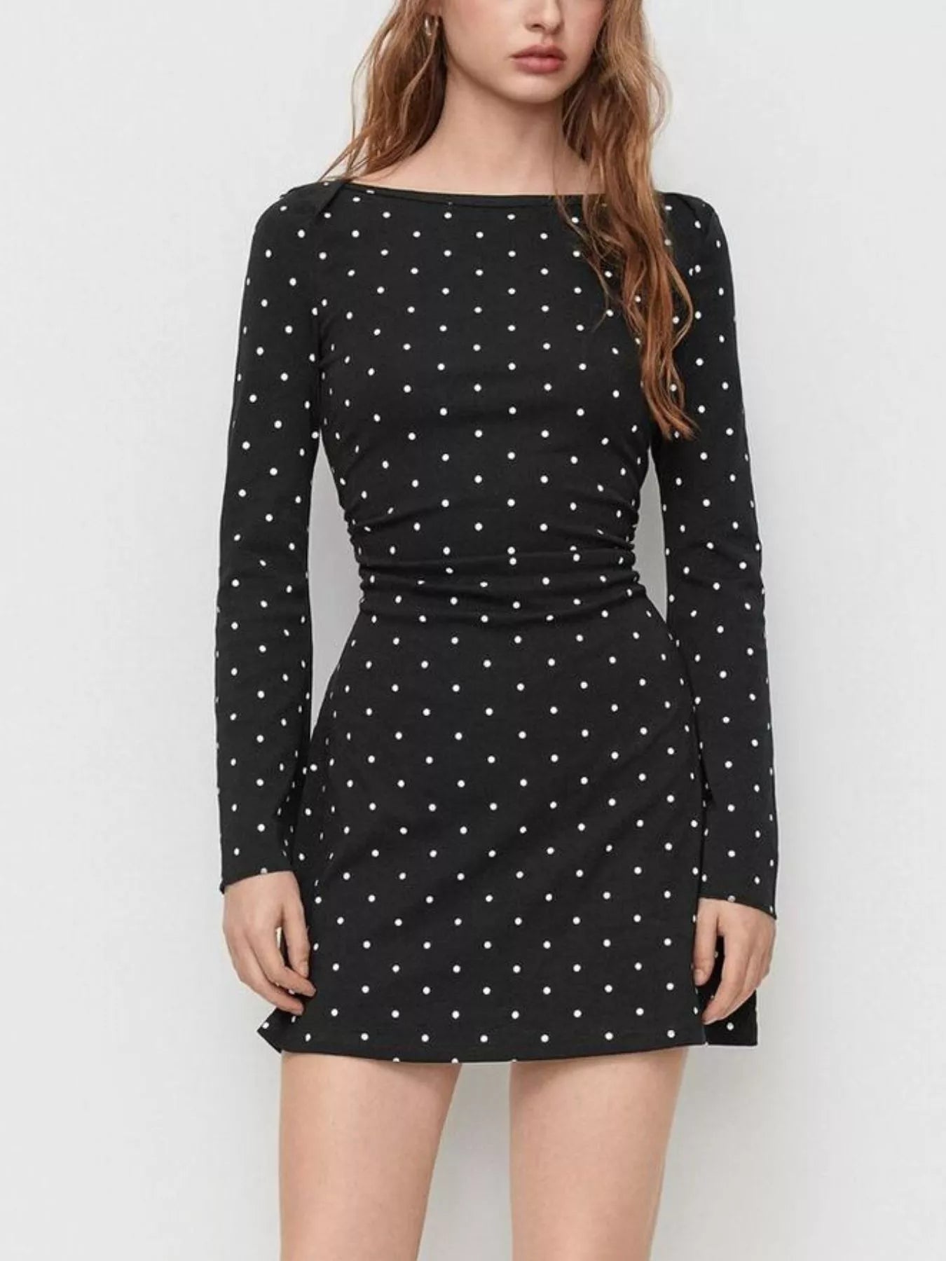 Polka Dot Flare-Sleeve Mini Dress
