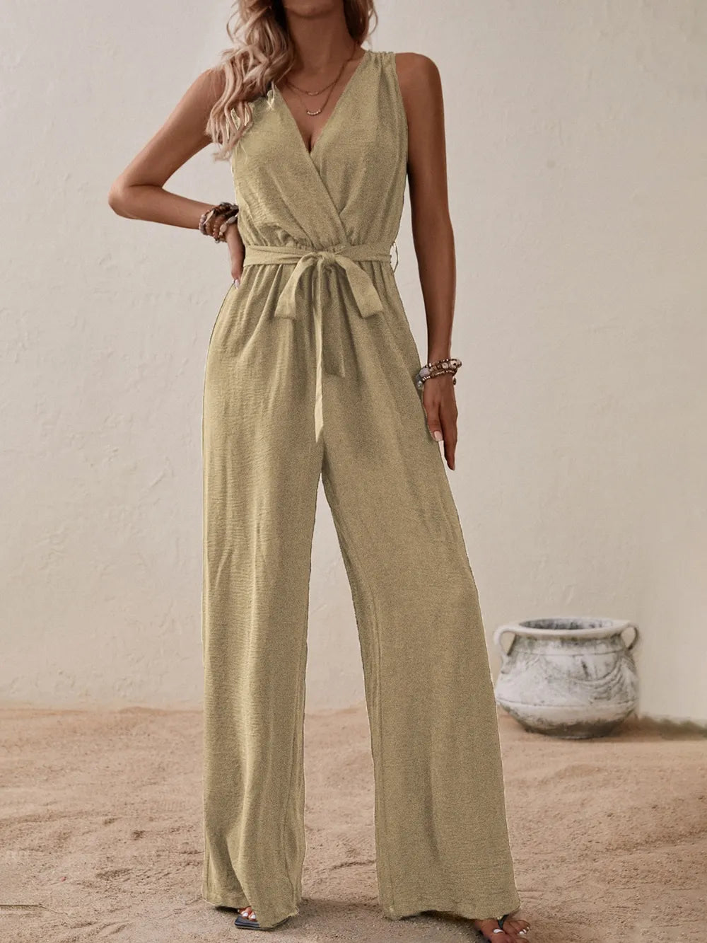 Tied Surplice Wide-Leg Jumpsuit