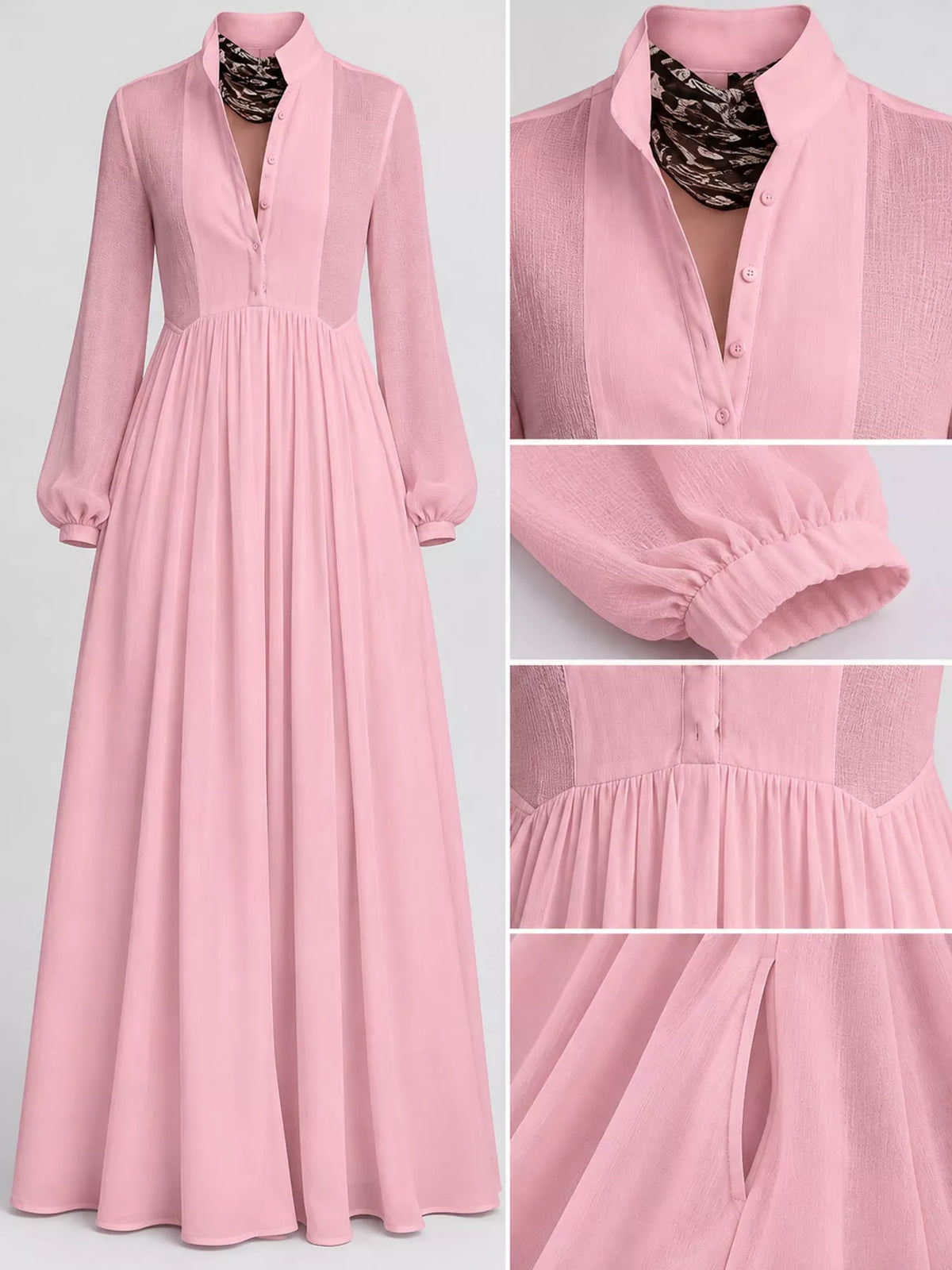 Long-Sleeve Button Front Maxi Dress