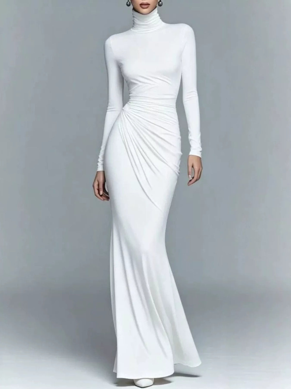 Turtleneck Long Sleeve Ruched Maxi Dress