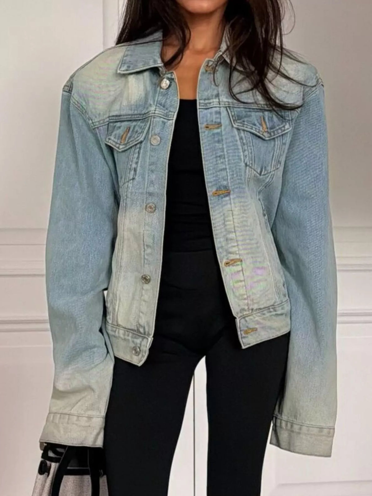 Vintage Wash Belted Denim Jacket in Blue