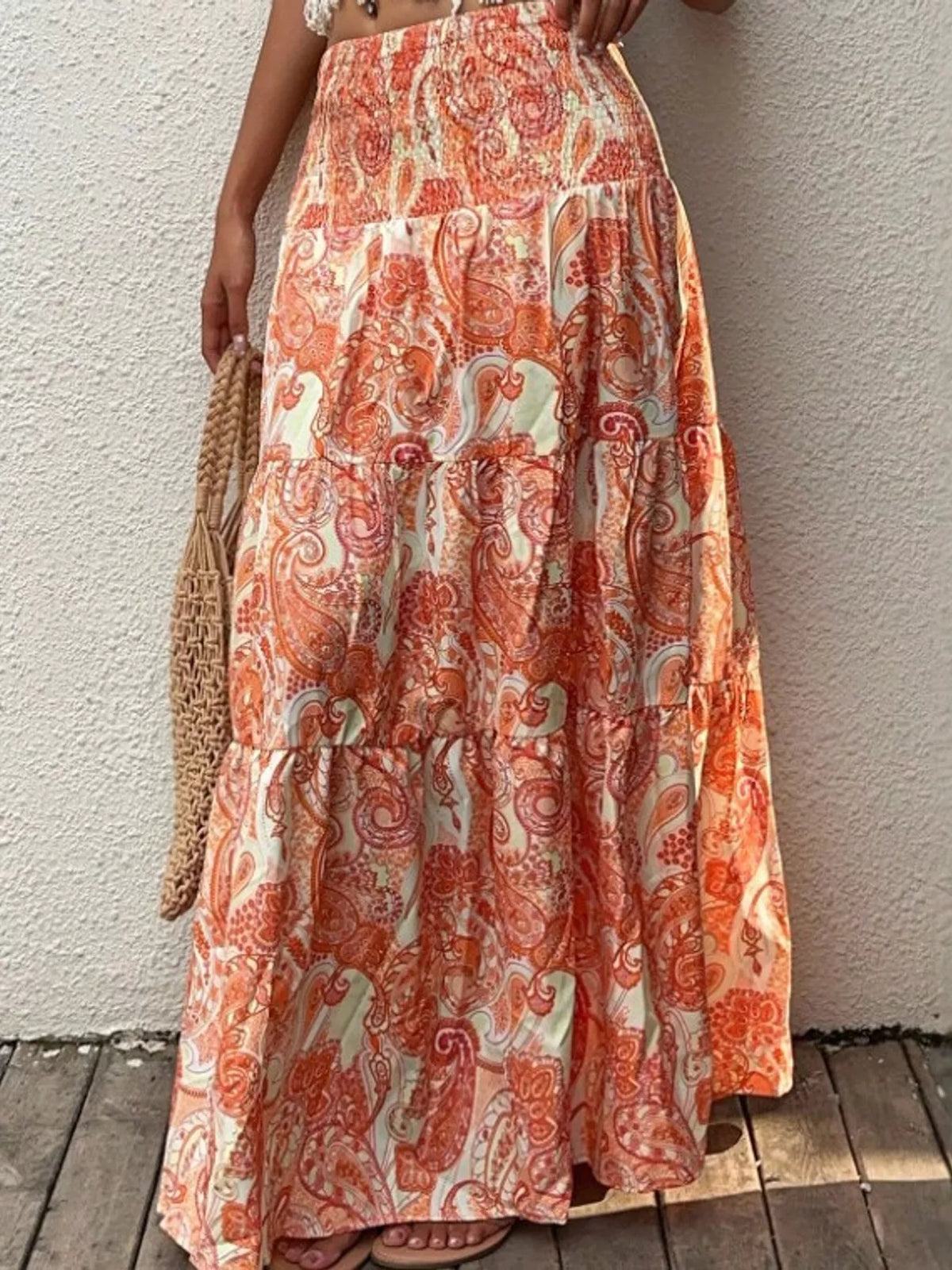 Paisley Print Tiered Maxi Skirt