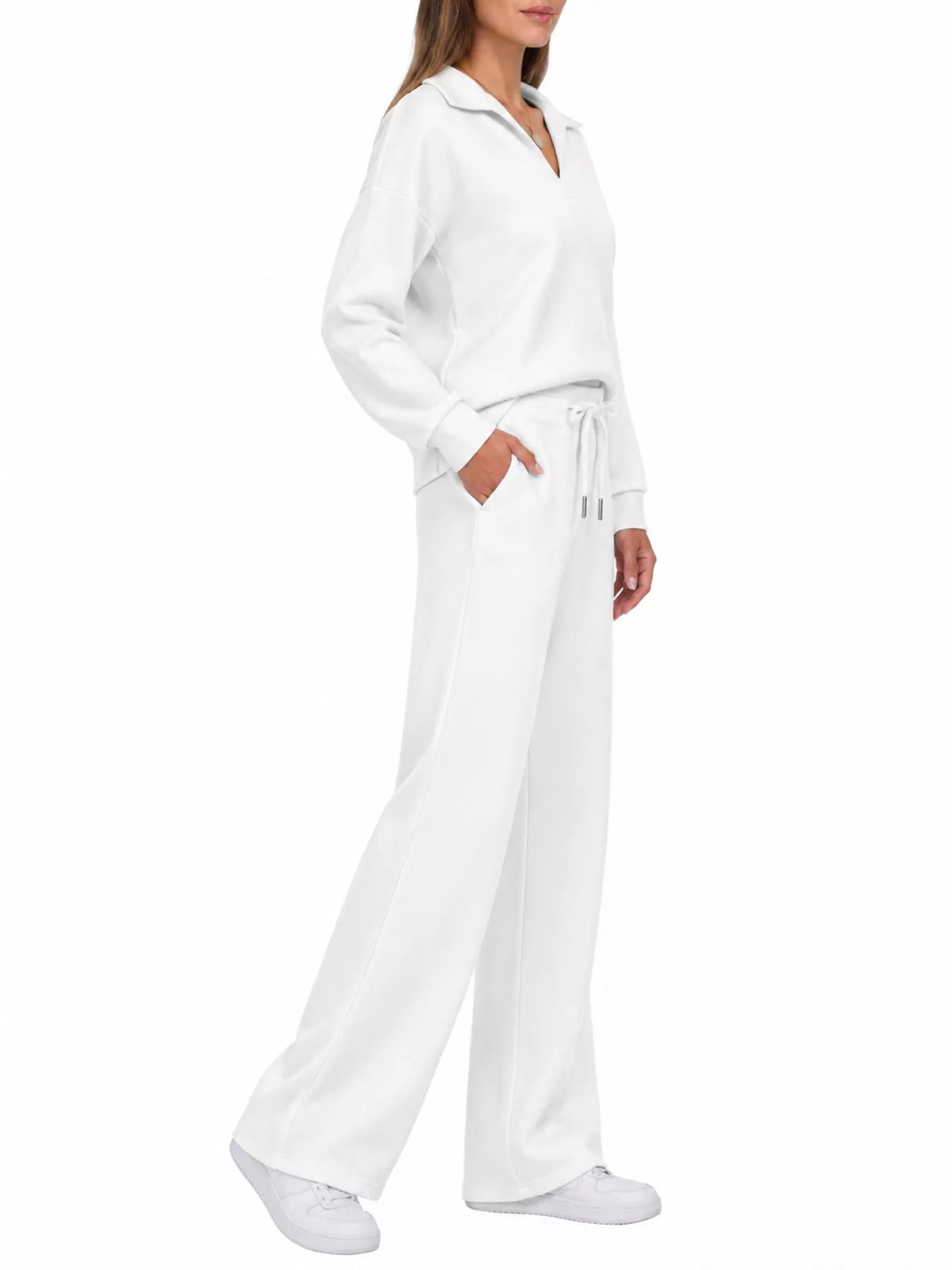 Dropped Shoulder Top and Drawstring Pant Set