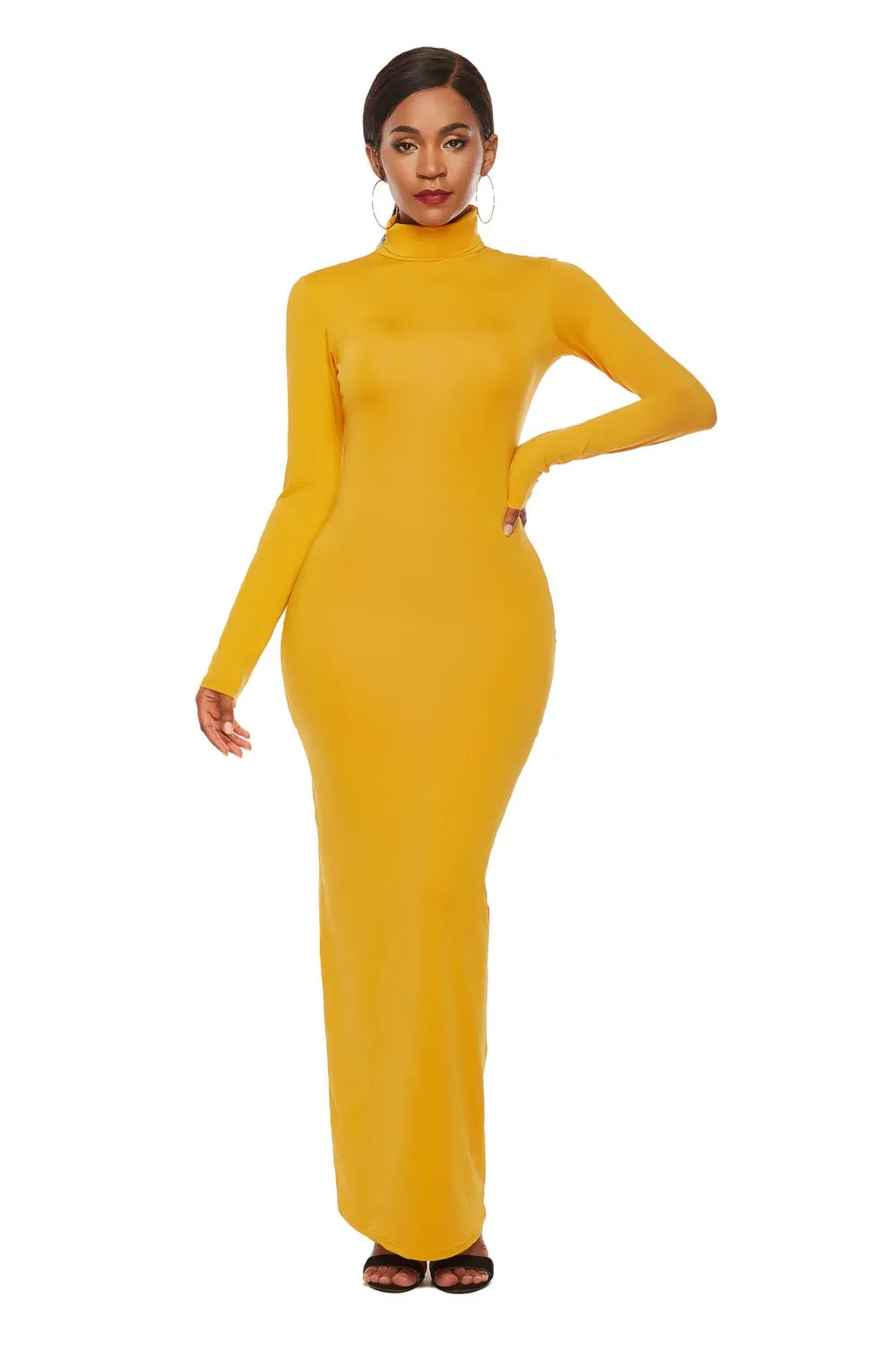 Mock Neck Long Sleeve Maxi Dress