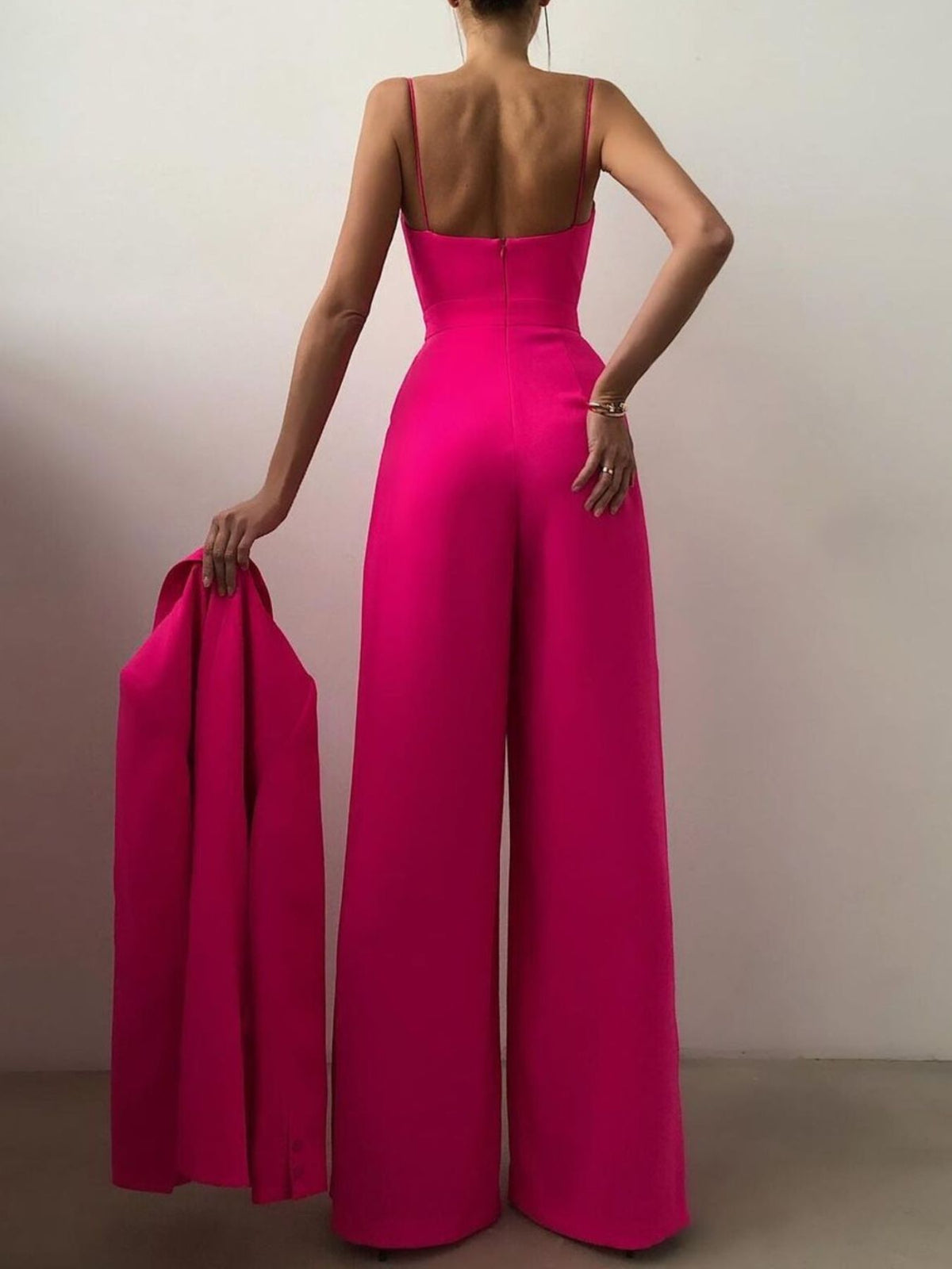 Ruched Wide Leg Jumpsuit with Spaghetti Straps