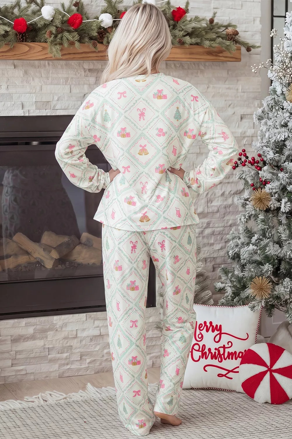Patchwork Shift Top and Pants Lounge Set in White