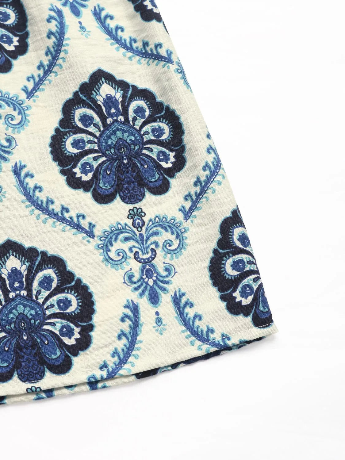 Printed V-Neck Cap Sleeve Dress in Dark Blue
