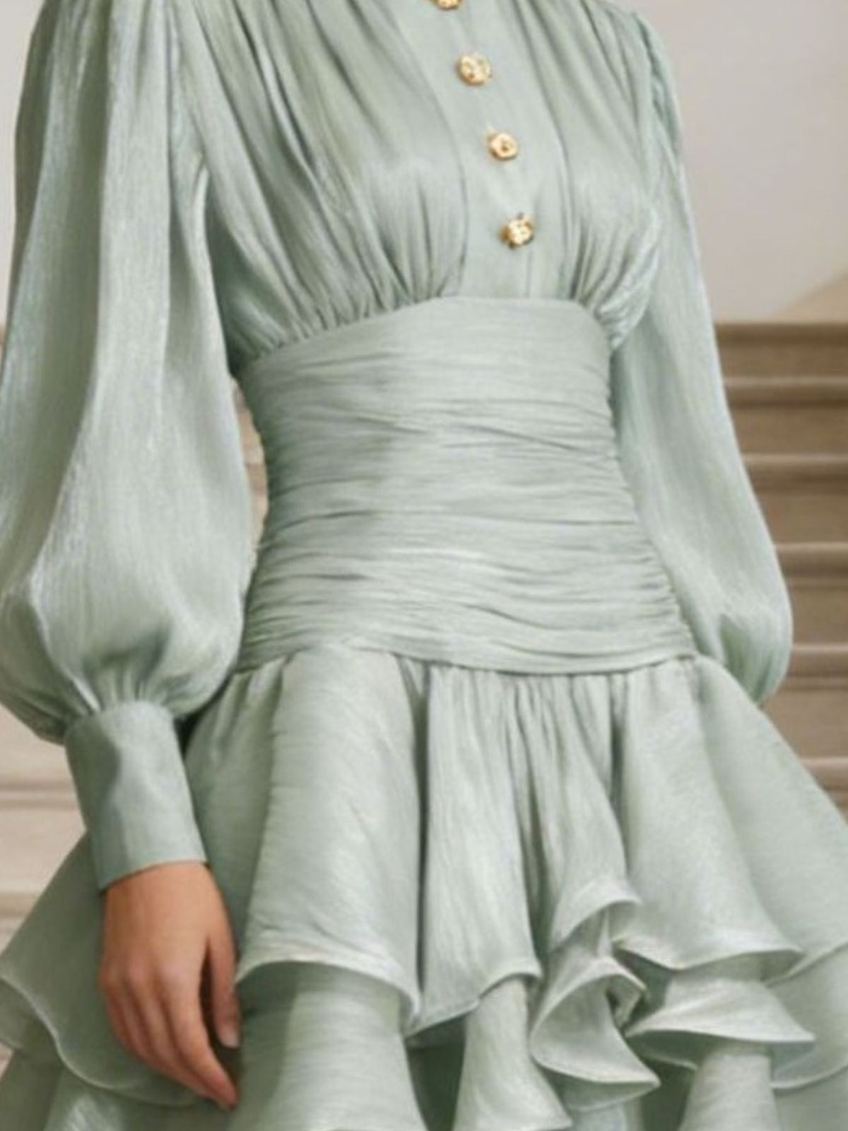Ruffled Tiered Lantern Sleeve Mini Dress
