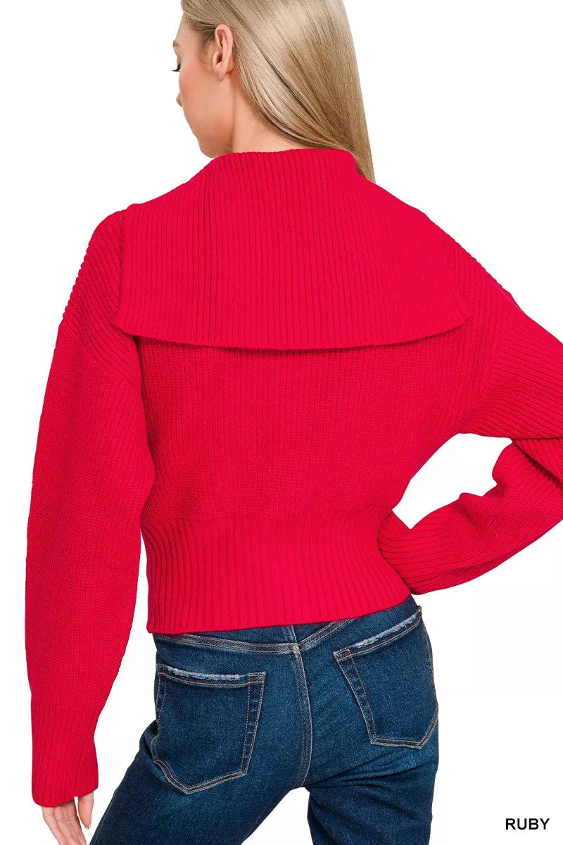 Zenana Ribbed Zip-Up Cardigan in Ruby