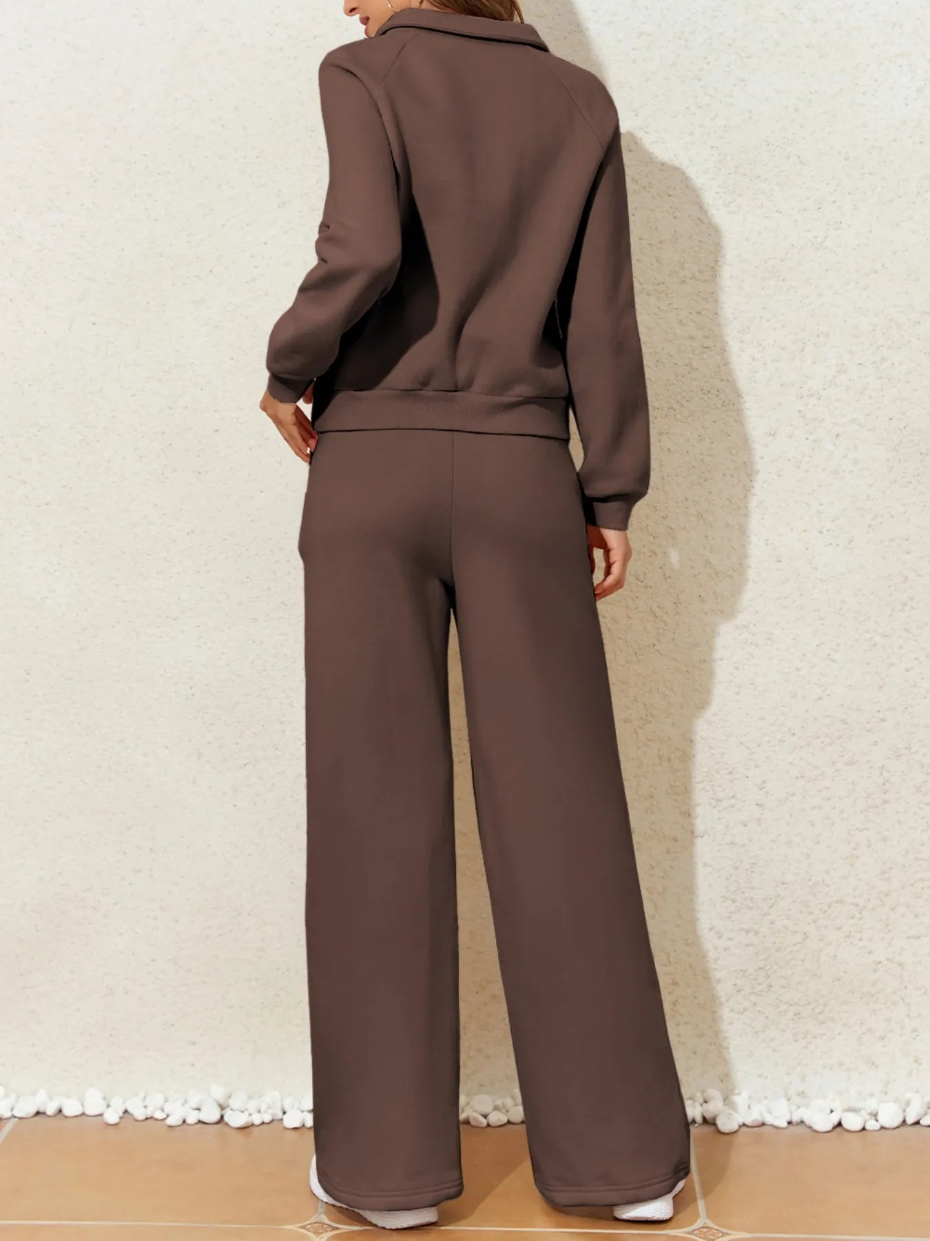 Collared Sweatshirt and High-Waist Pants Active Set