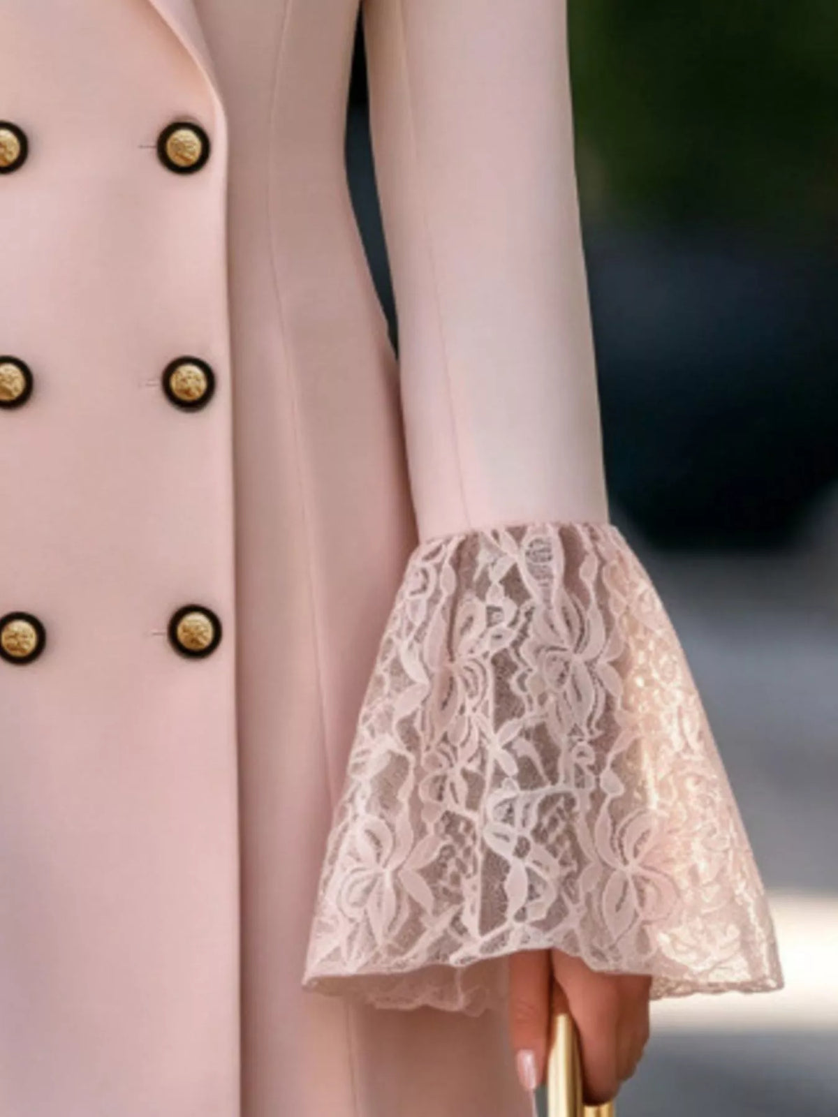 Double-Breasted Blazer Dress with Lace Cuffs