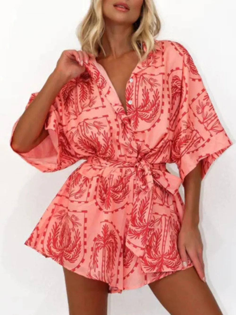 Tie-Waist Half Sleeve Romper
