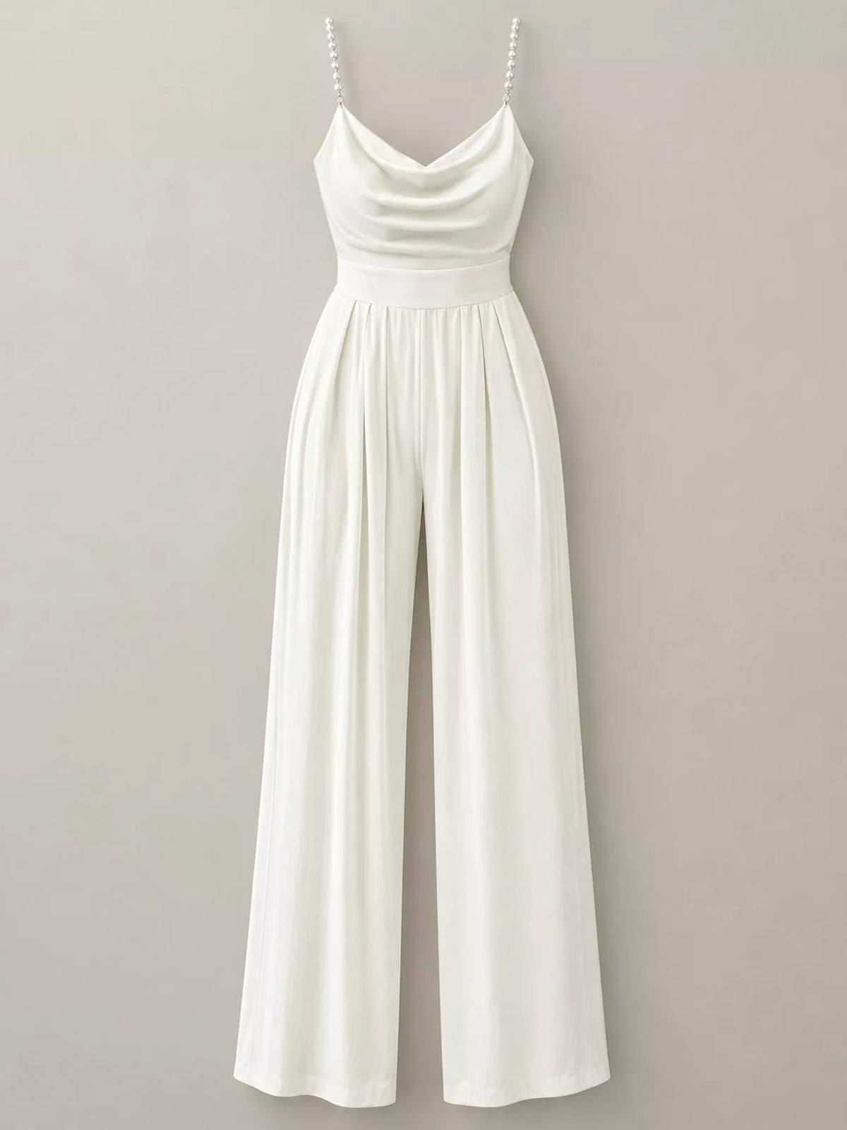 Cowl-Neck Jumpsuit with Pearl Strap Detail