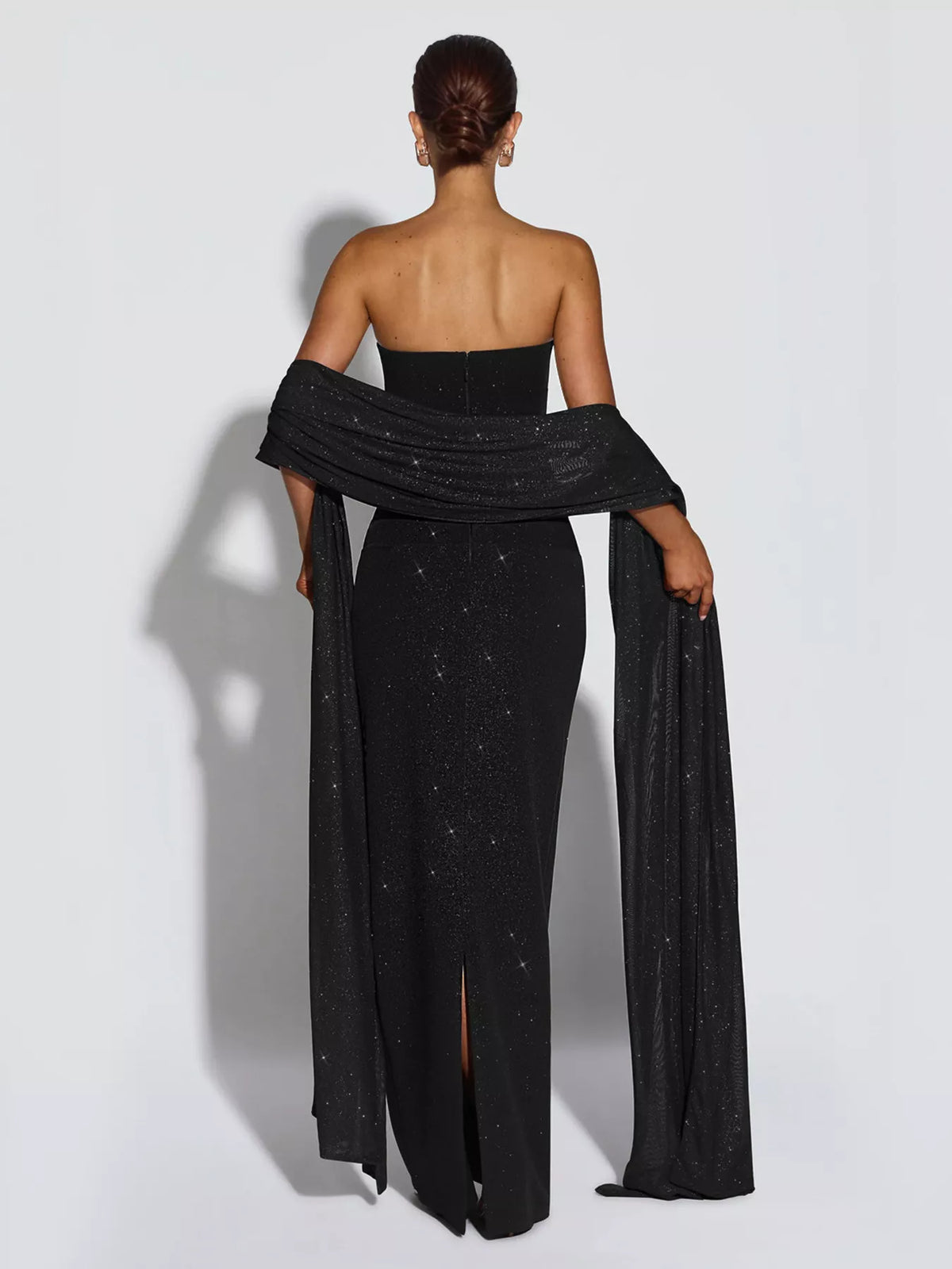 Glitter Tube Maxi Dress with Scarf in Black