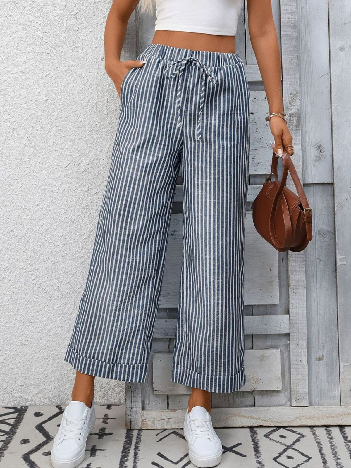 Striped Wide Leg Drawstring Pants