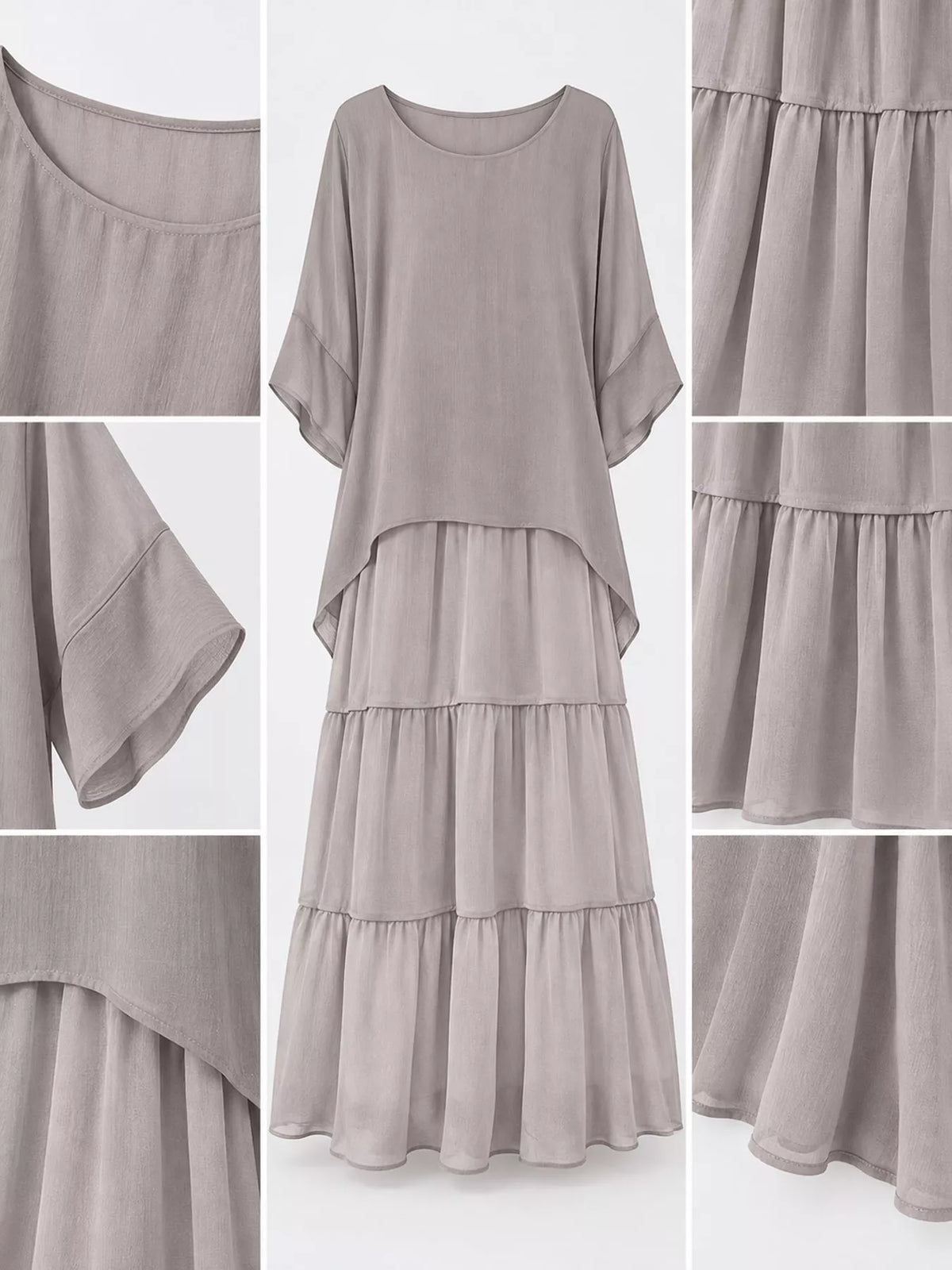 Layered Batwing-Sleeve Tiered Maxi Dress