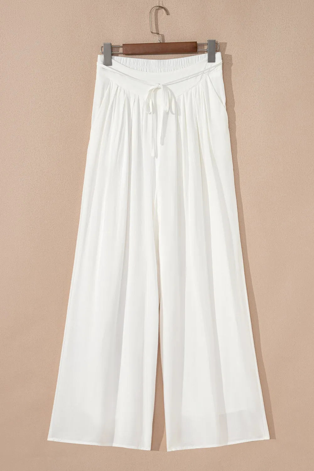 Flowy Wide Leg Pants with Drawstring Waist in White