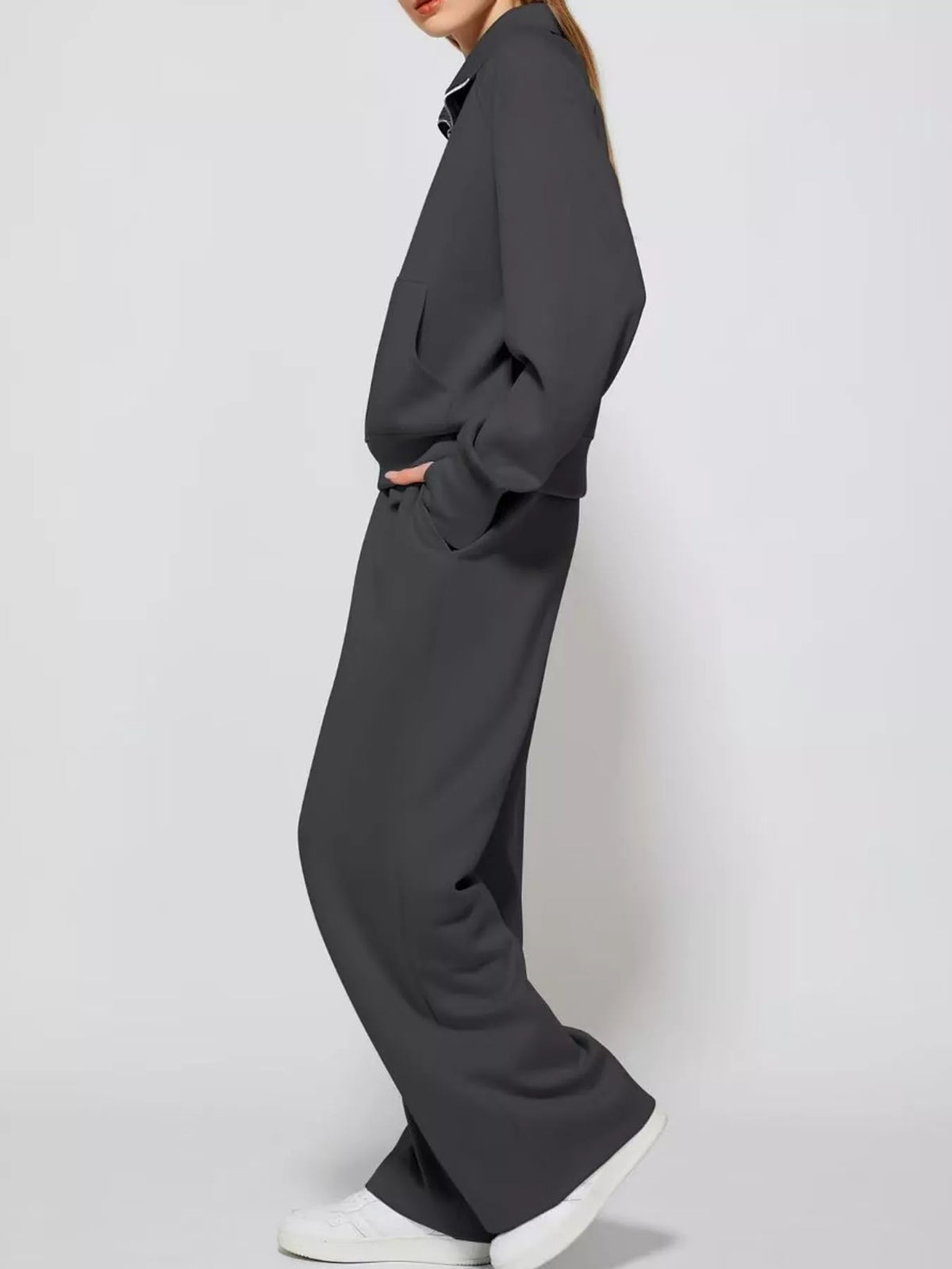 Half-Zip Sweatshirt and Wide-Leg Pants Set