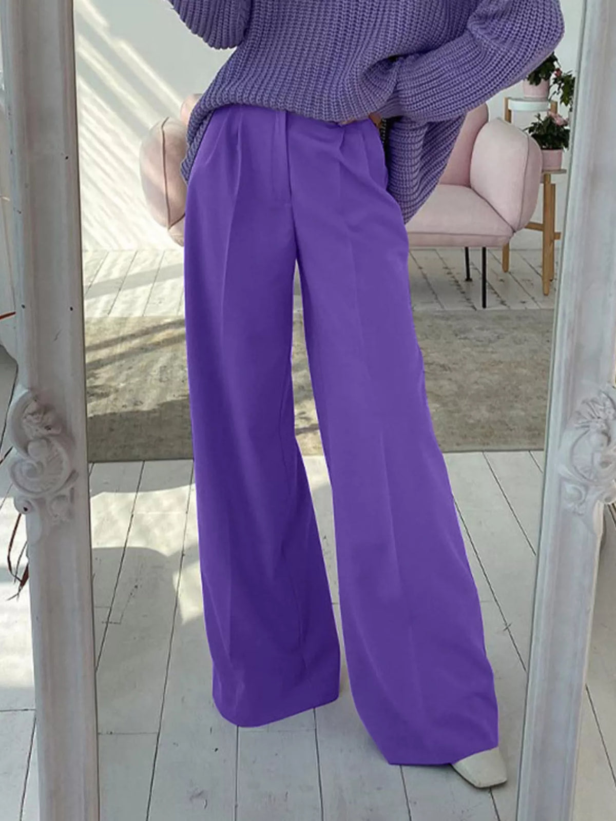 Pleated Wide Leg Pants in Blue