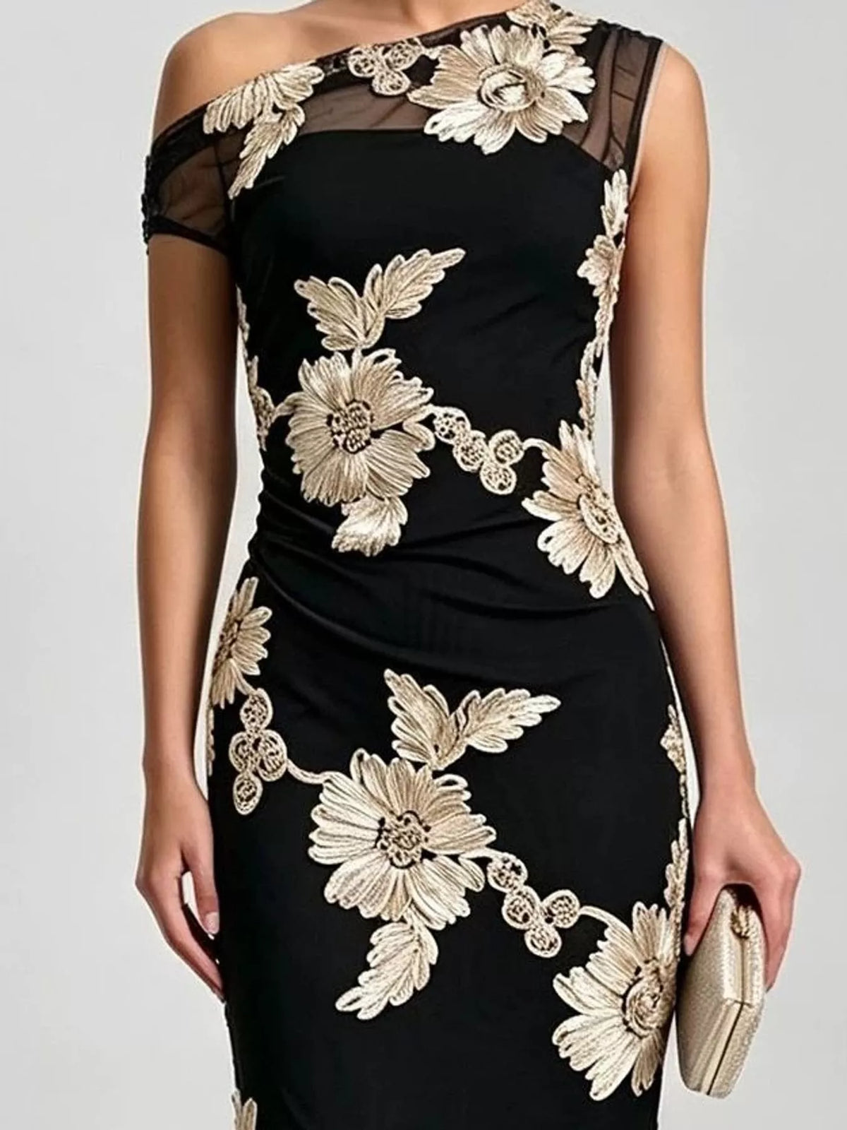 One-Shoulder Embroidered Maxi Dress