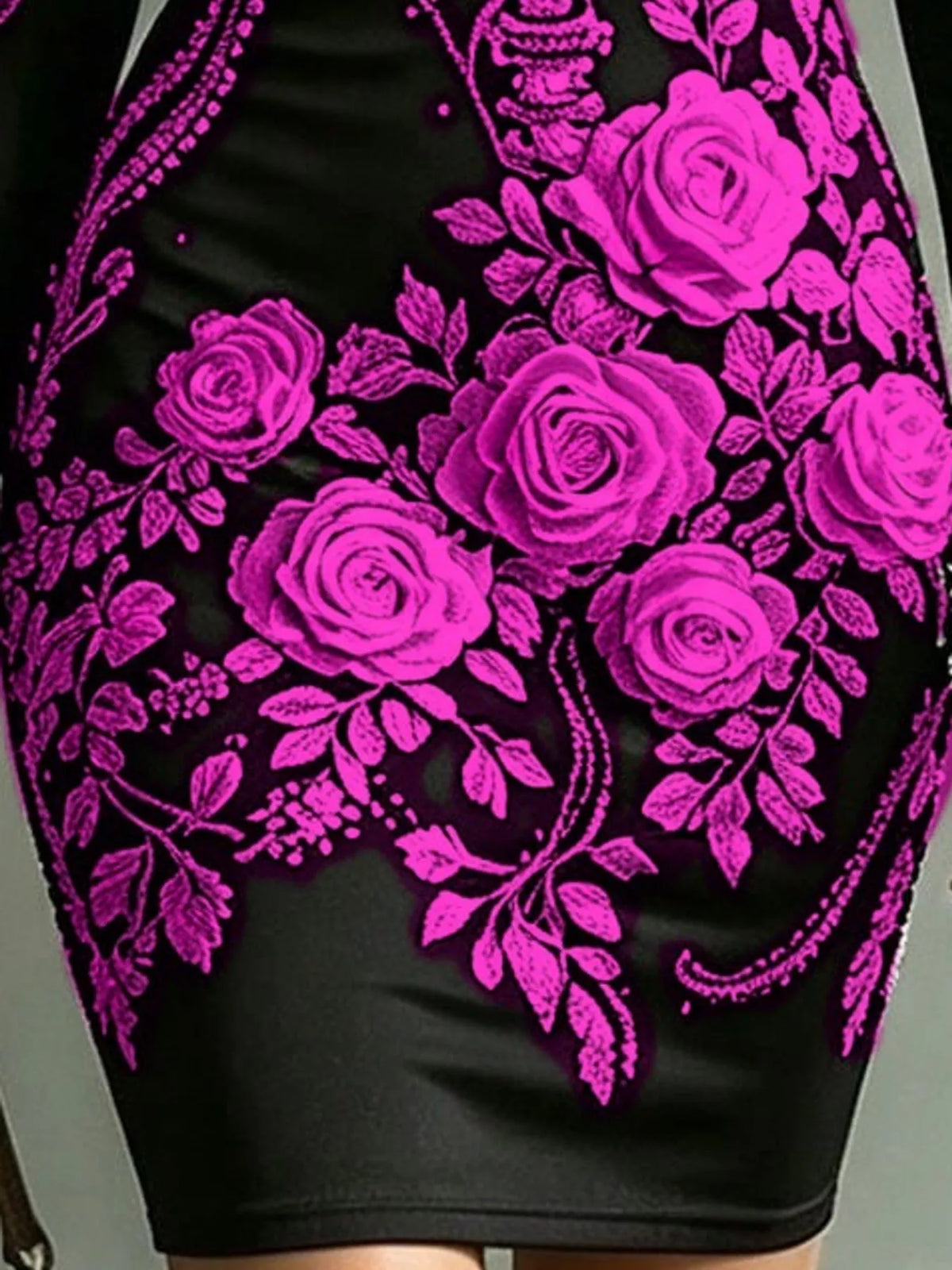 Skeleton Floral Long Sleeve Bodycon Dress