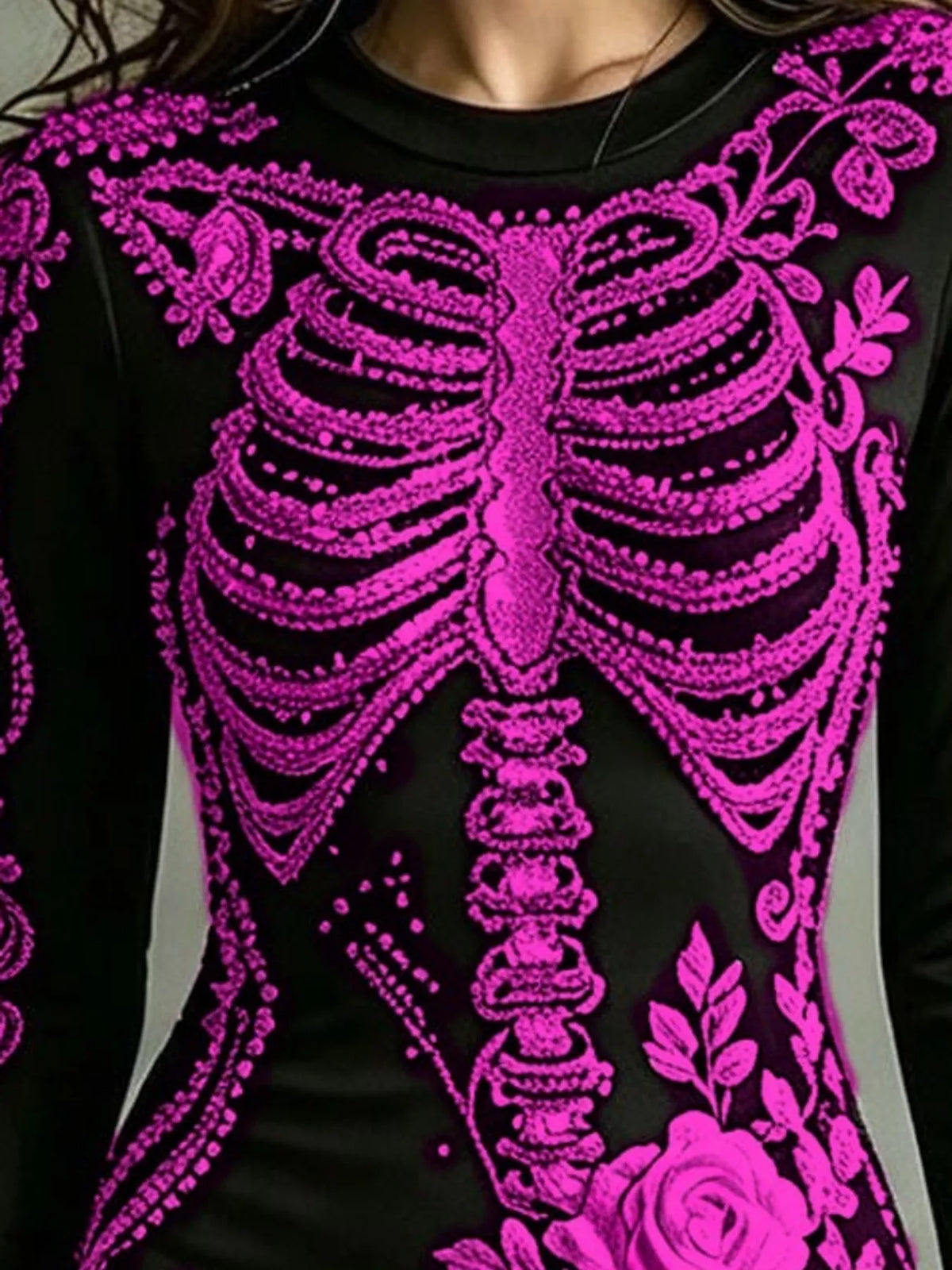Skeleton Floral Long Sleeve Bodycon Dress