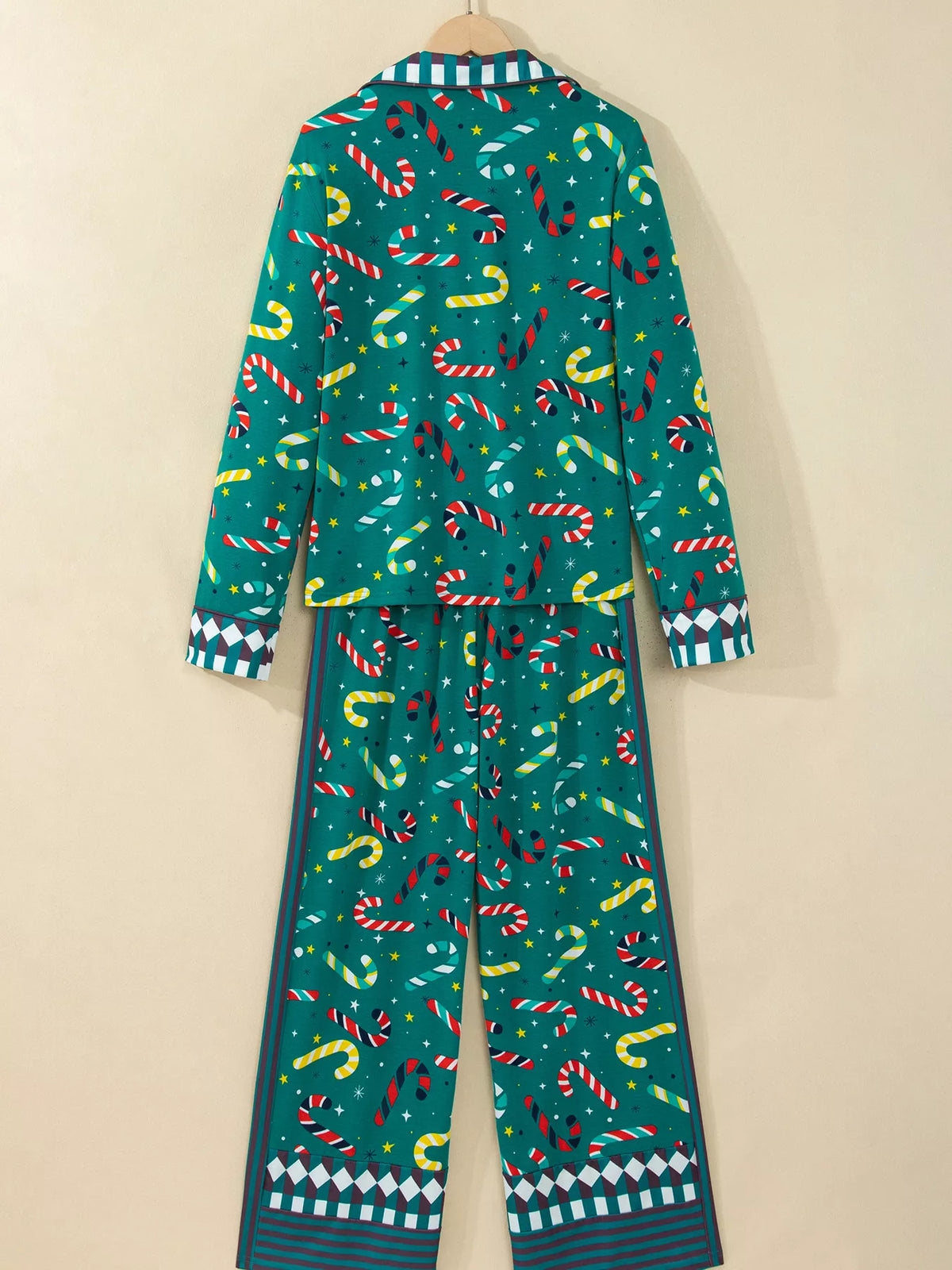 Candy Cane Print Two-Piece Lounge Set in Dark Green