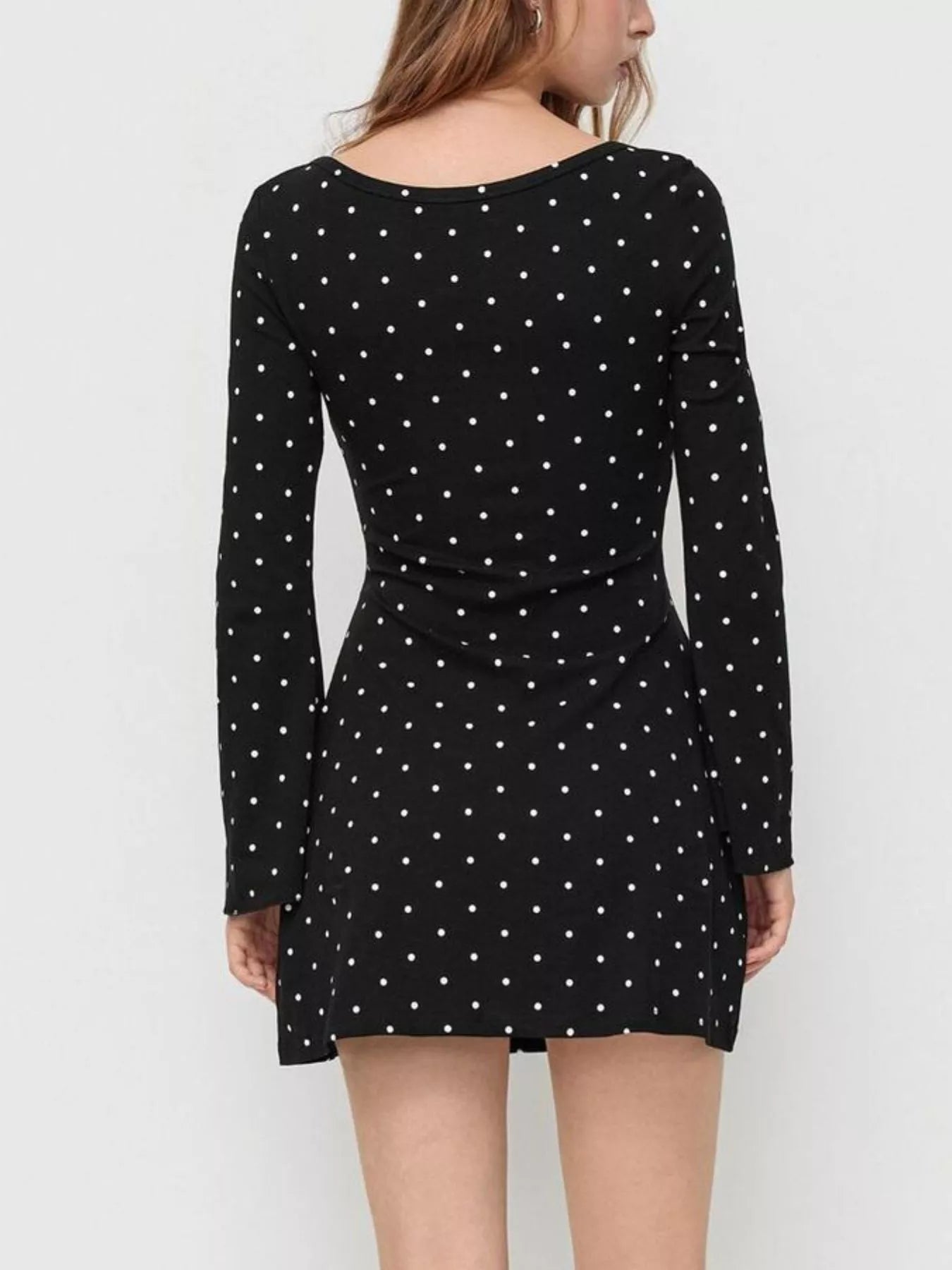Polka Dot Flare-Sleeve Mini Dress