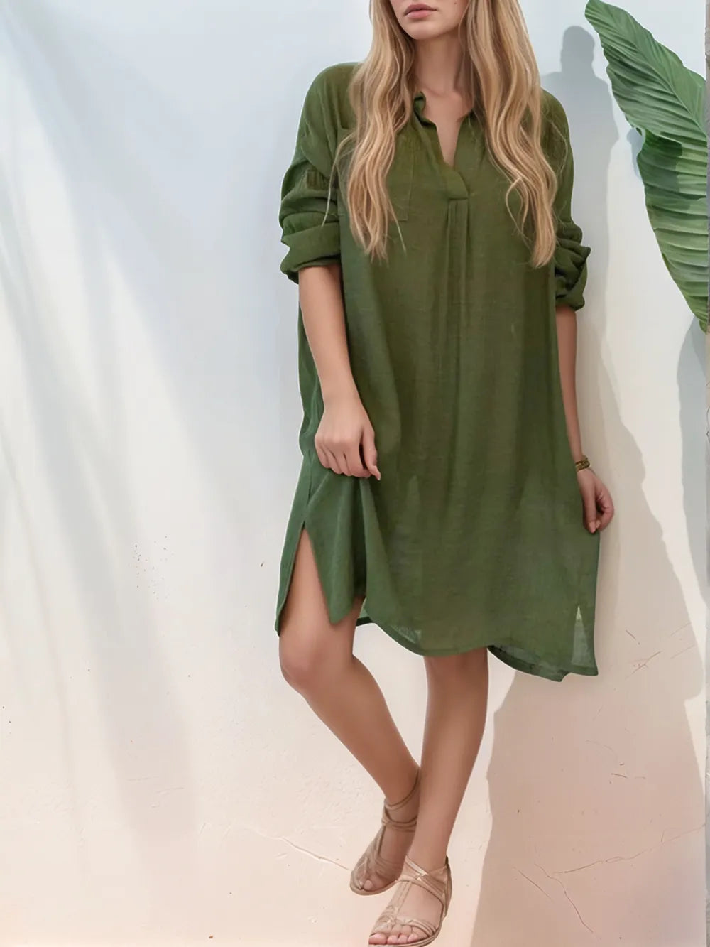 Roll-Tab Sleeve Mini Shirt Dress, Plus Size