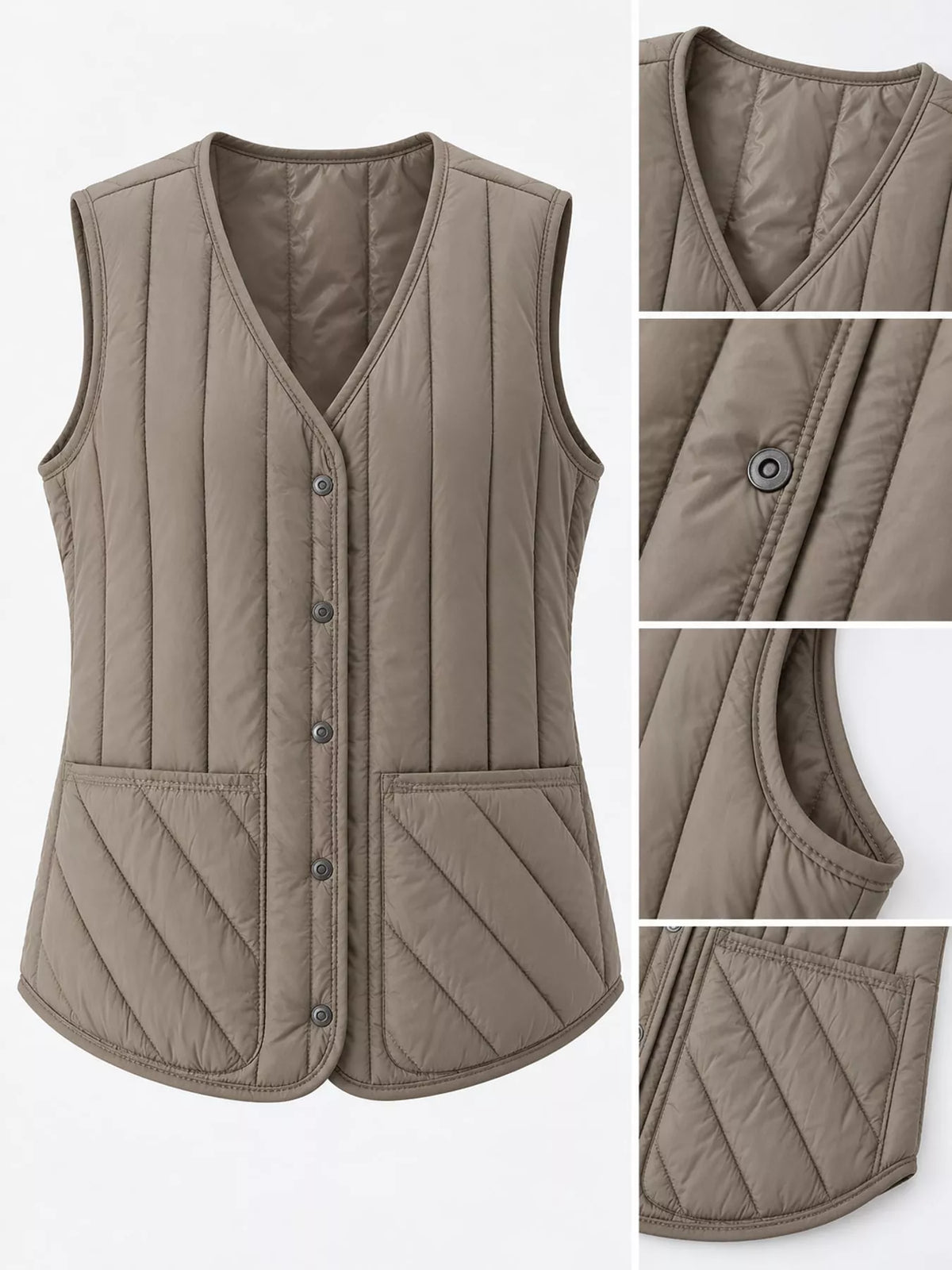Quilted Button-Up Vest Coat