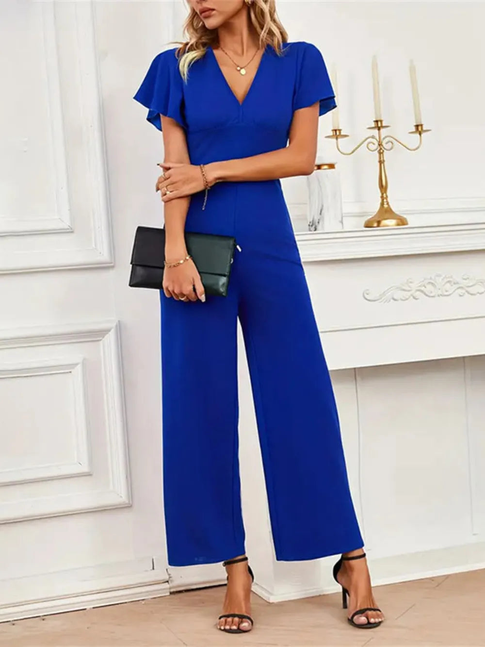 Flutter Sleeve V-Neck Jumpsuit