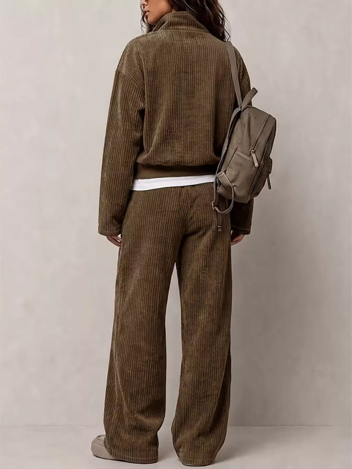 Corduroy Button-Front Top and Wide Leg Pants Set