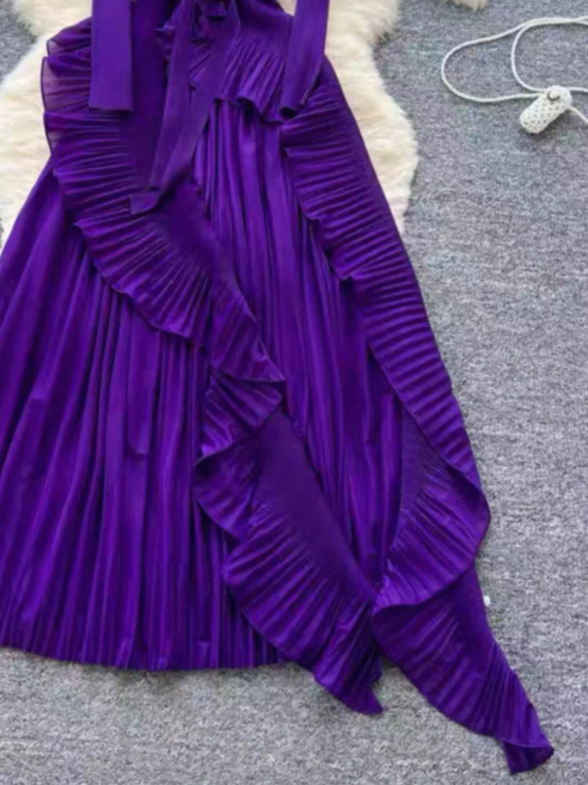 Ruffle-Trim Pleated Midi Dress