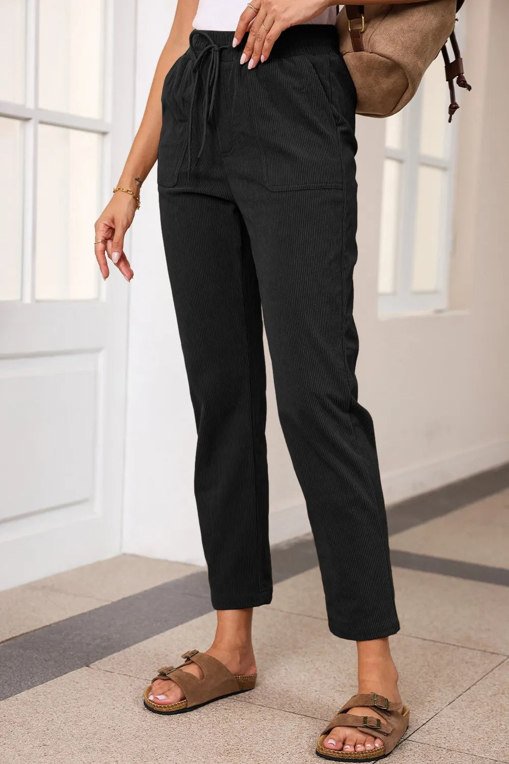 Drawstring Straight Leg Pants with Pockets