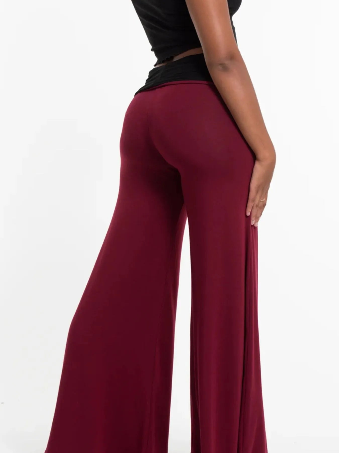 High-Waisted Wide Leg Yoga Pants with Contrast Waistband by Mystique Q