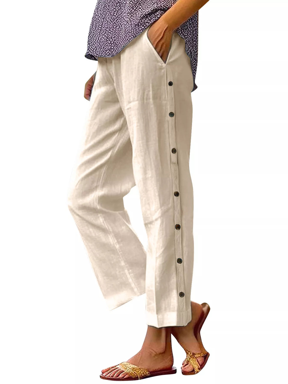 Side Button Detail Pants