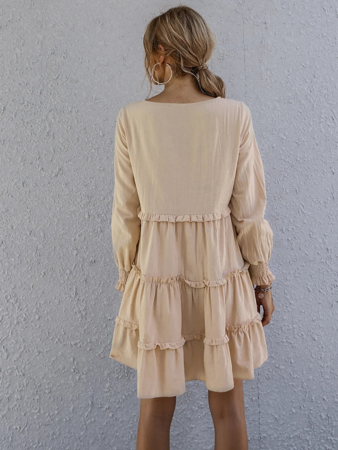 Frill Tiered Long-Sleeve Mini Dress