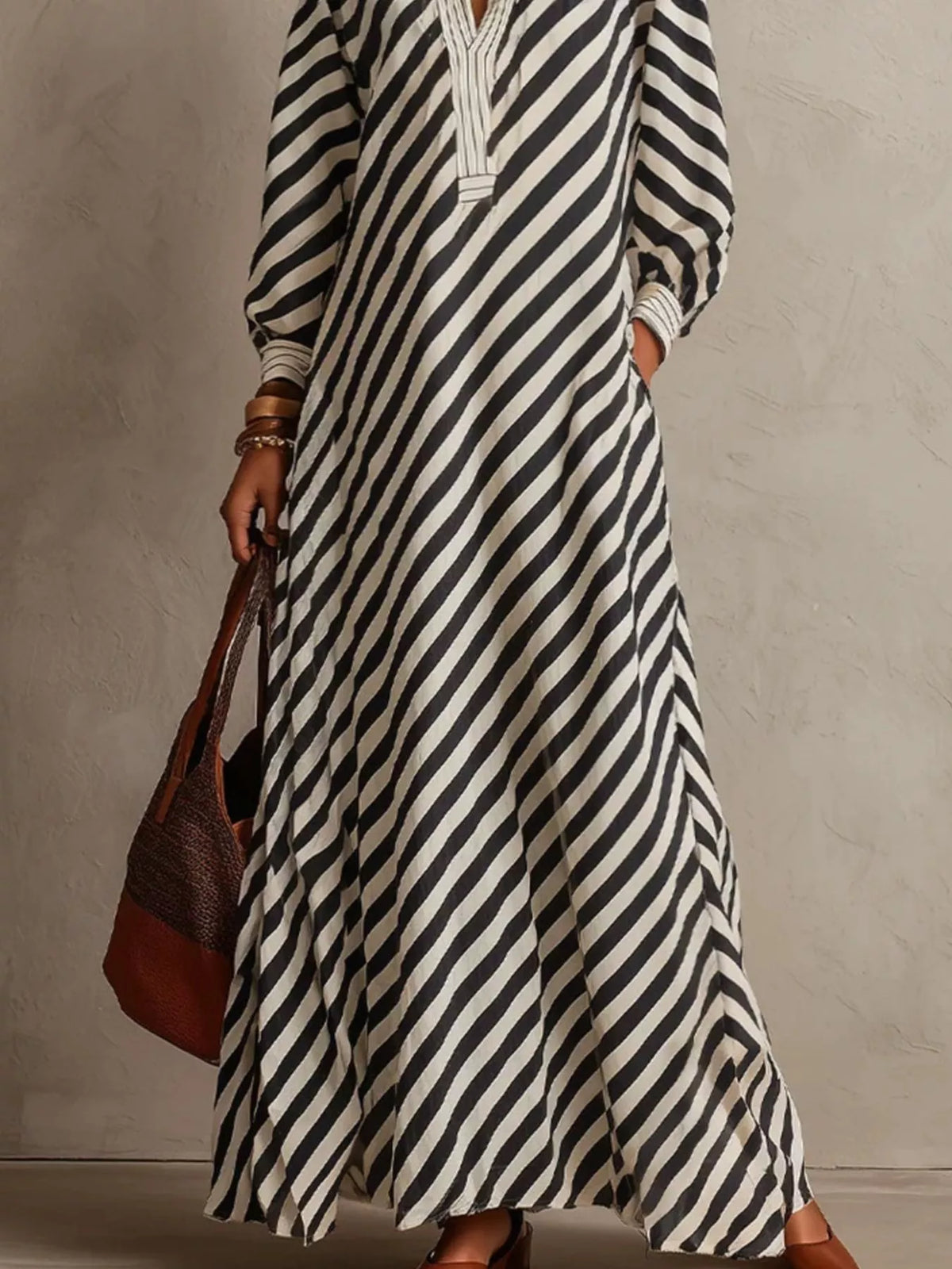 Striped Long-Sleeve Maxi Dress